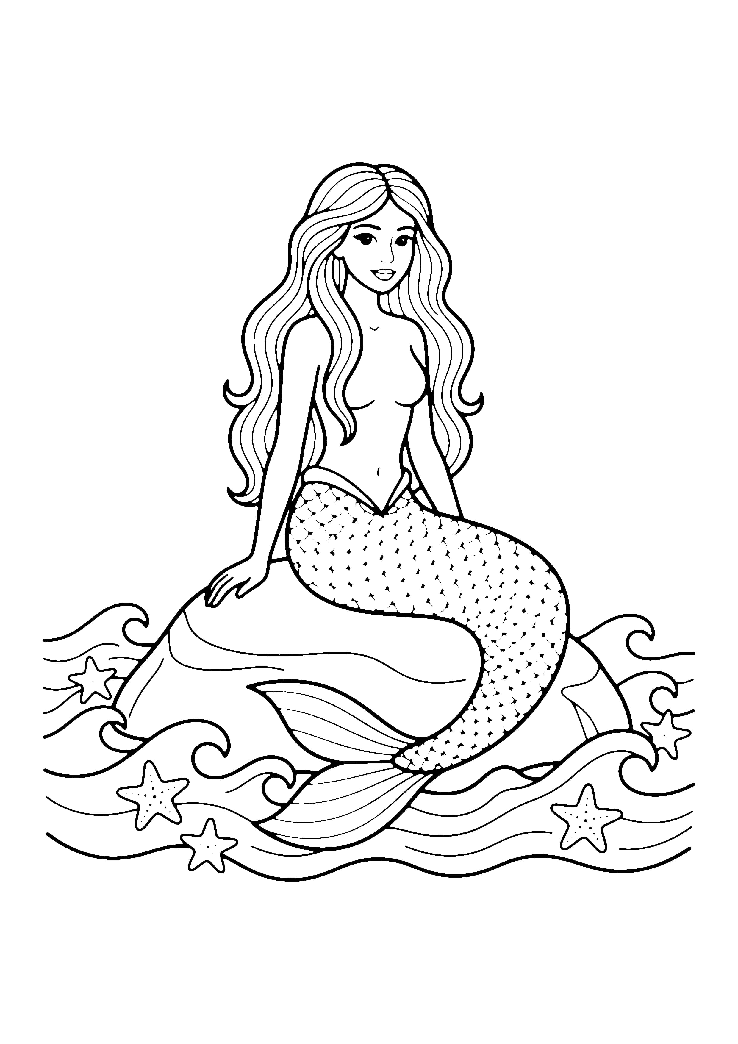 Printable hand-drawn Mermaid on a Rock coloring page