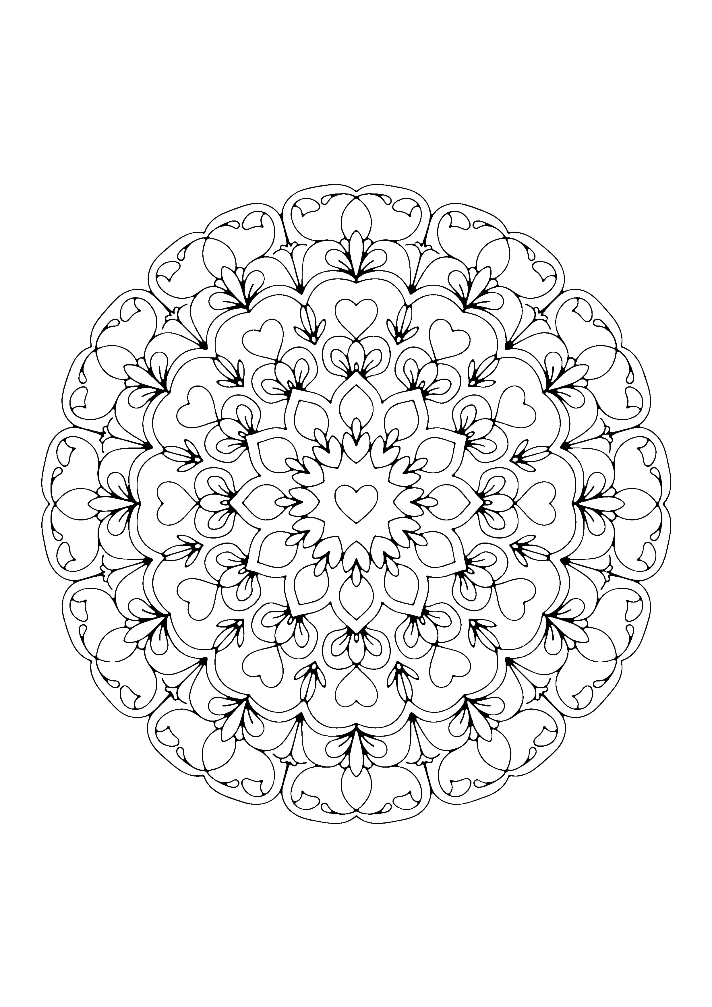 Printable hand-drawn Mother's Day Flower Mandala coloring page