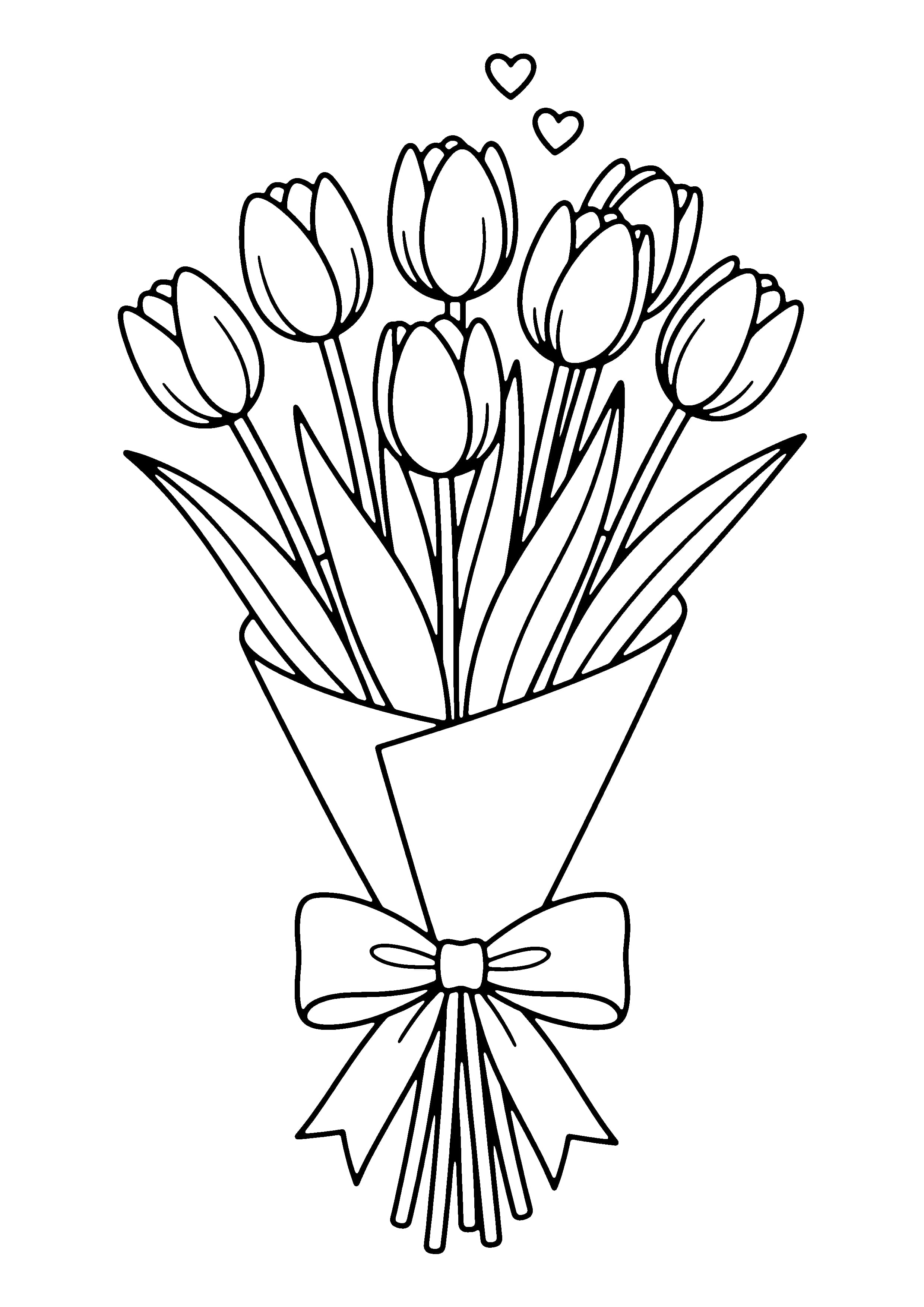 Printable hand-drawn Mother's Day Tulip Bouquet coloring page