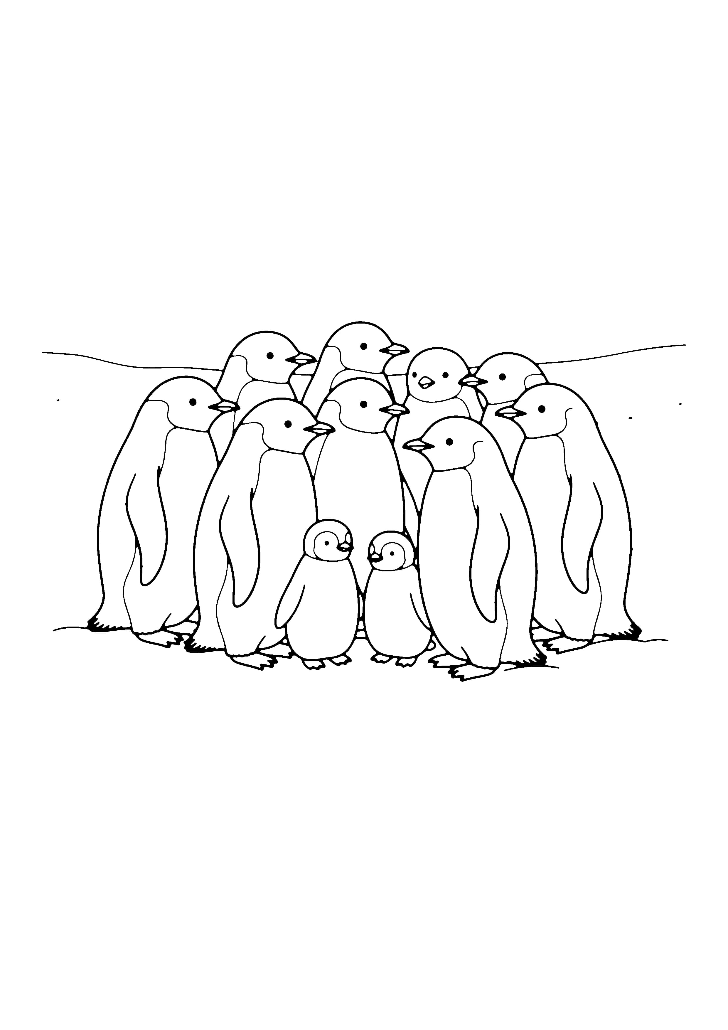 Printable hand-drawn Penguin Colony coloring page