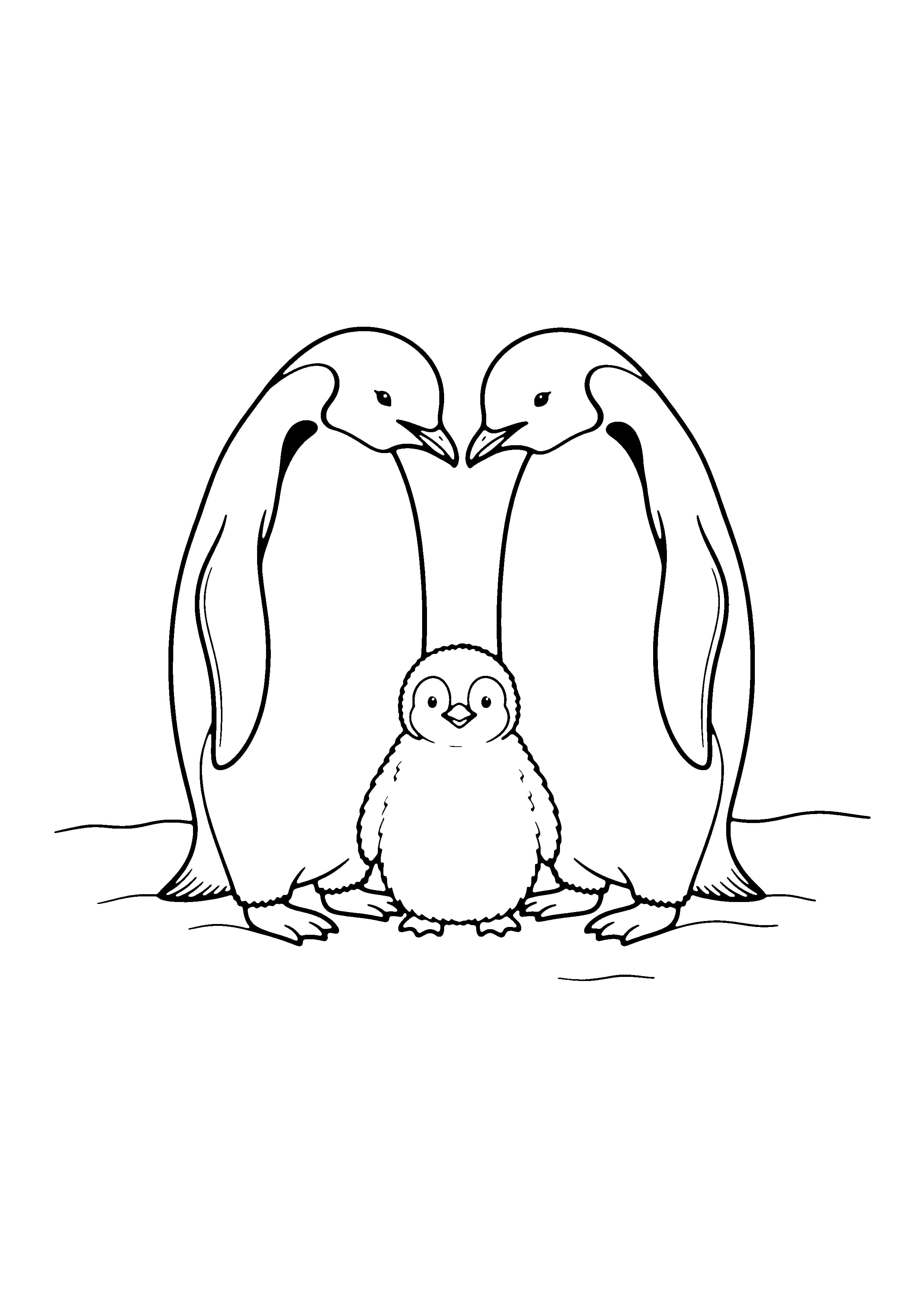 Printable hand-drawn Penguin Family coloring page