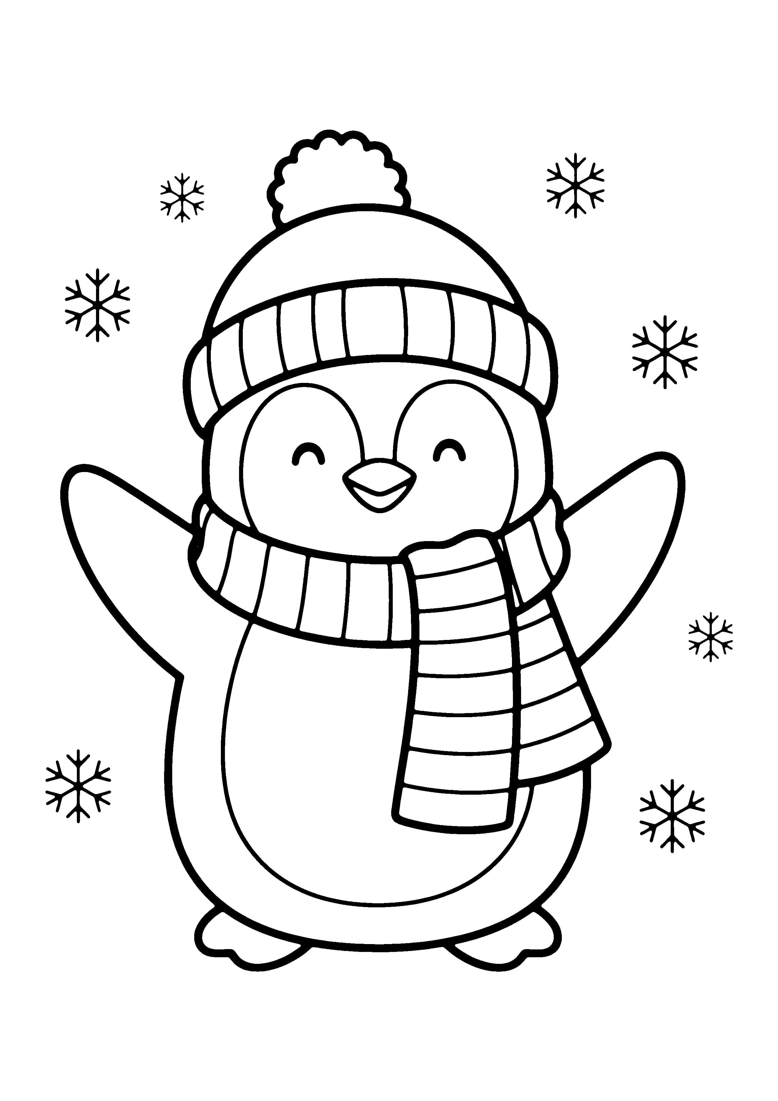 Printable hand-drawn Penguin in a Winter Hat coloring page