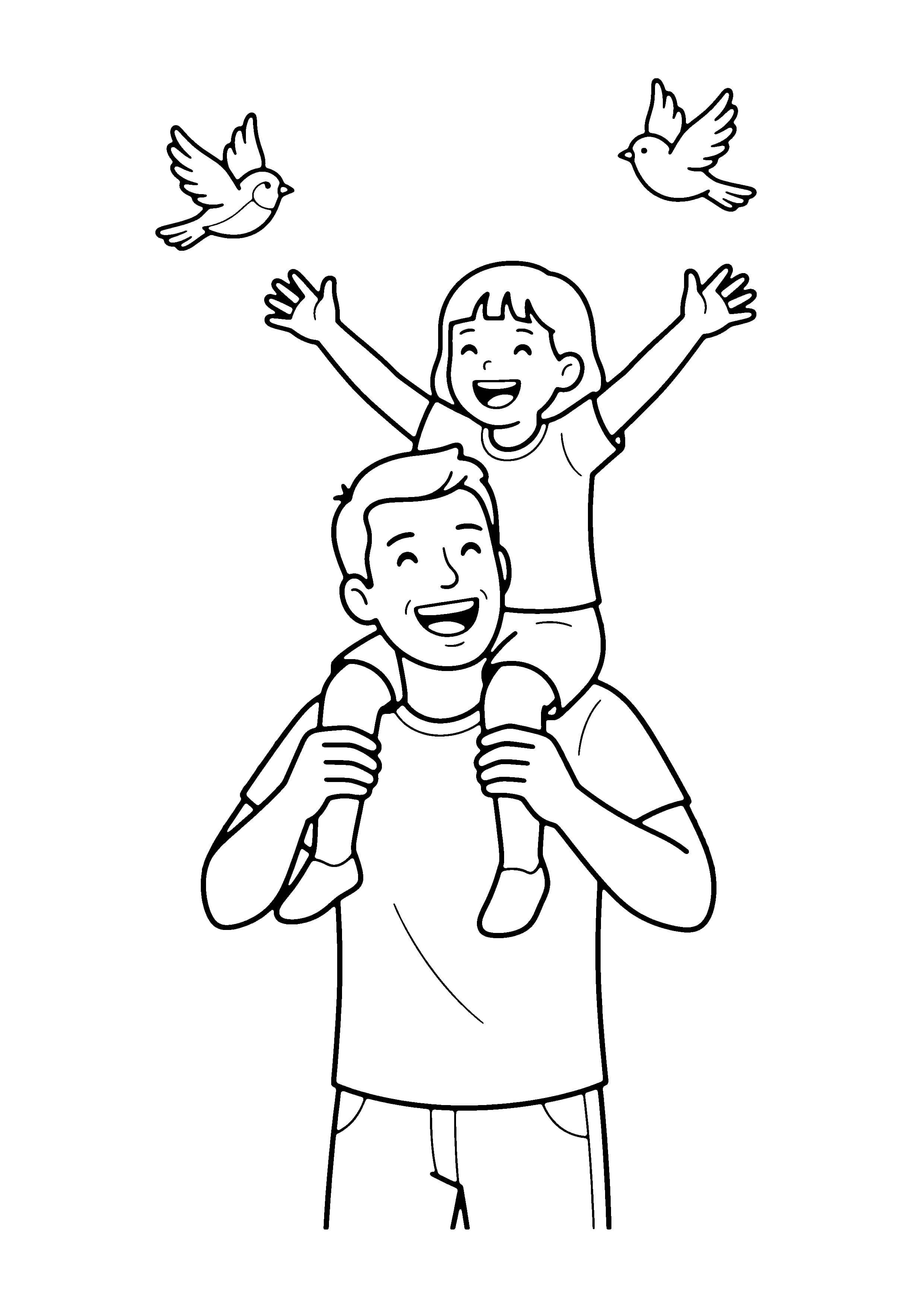 Printable hand-drawn Piggyback Ride with Dad coloring page