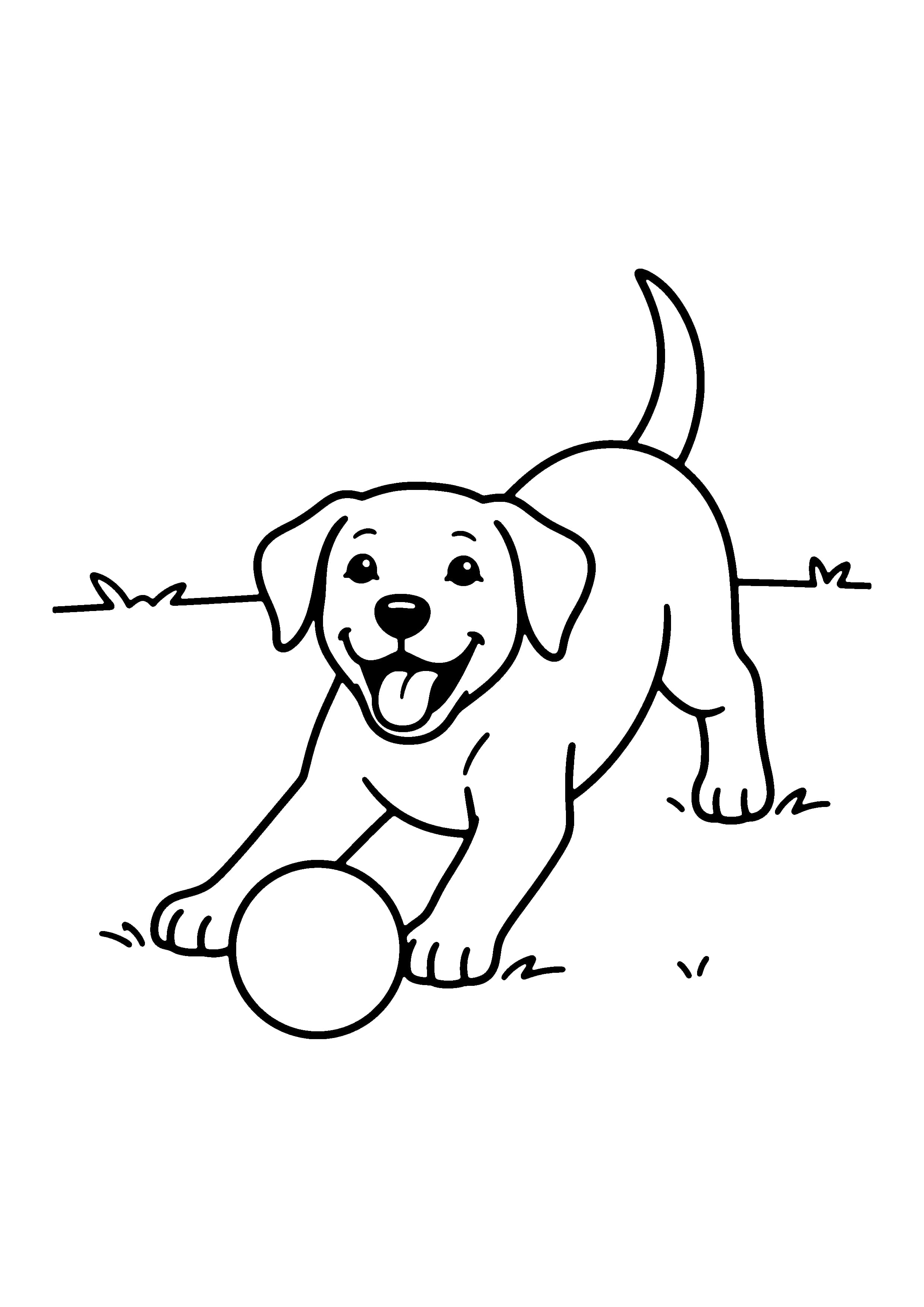 Printable hand-drawn Puppy With a Ball coloring page