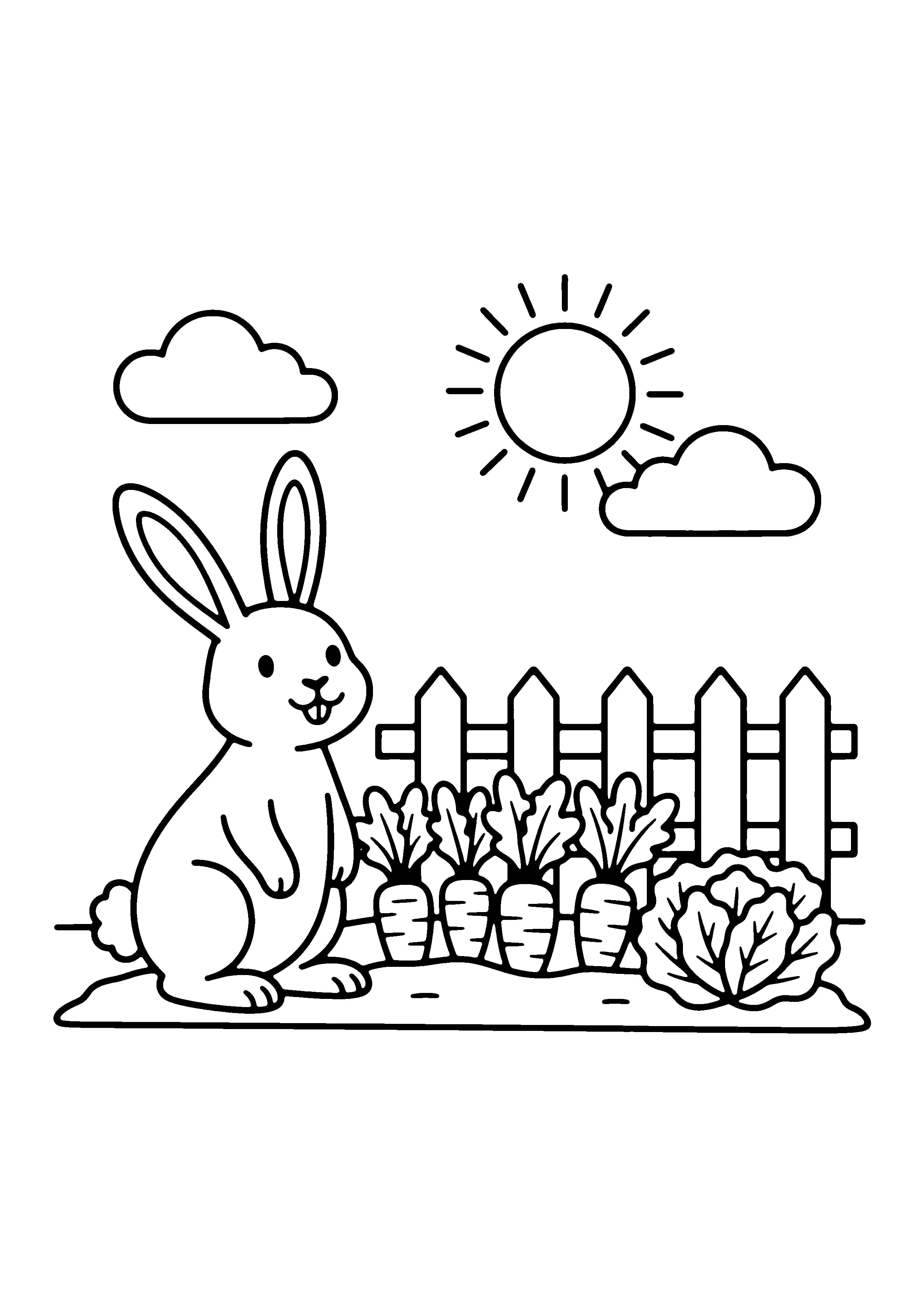 Printable hand-drawn Rabbit in the Garden coloring page
