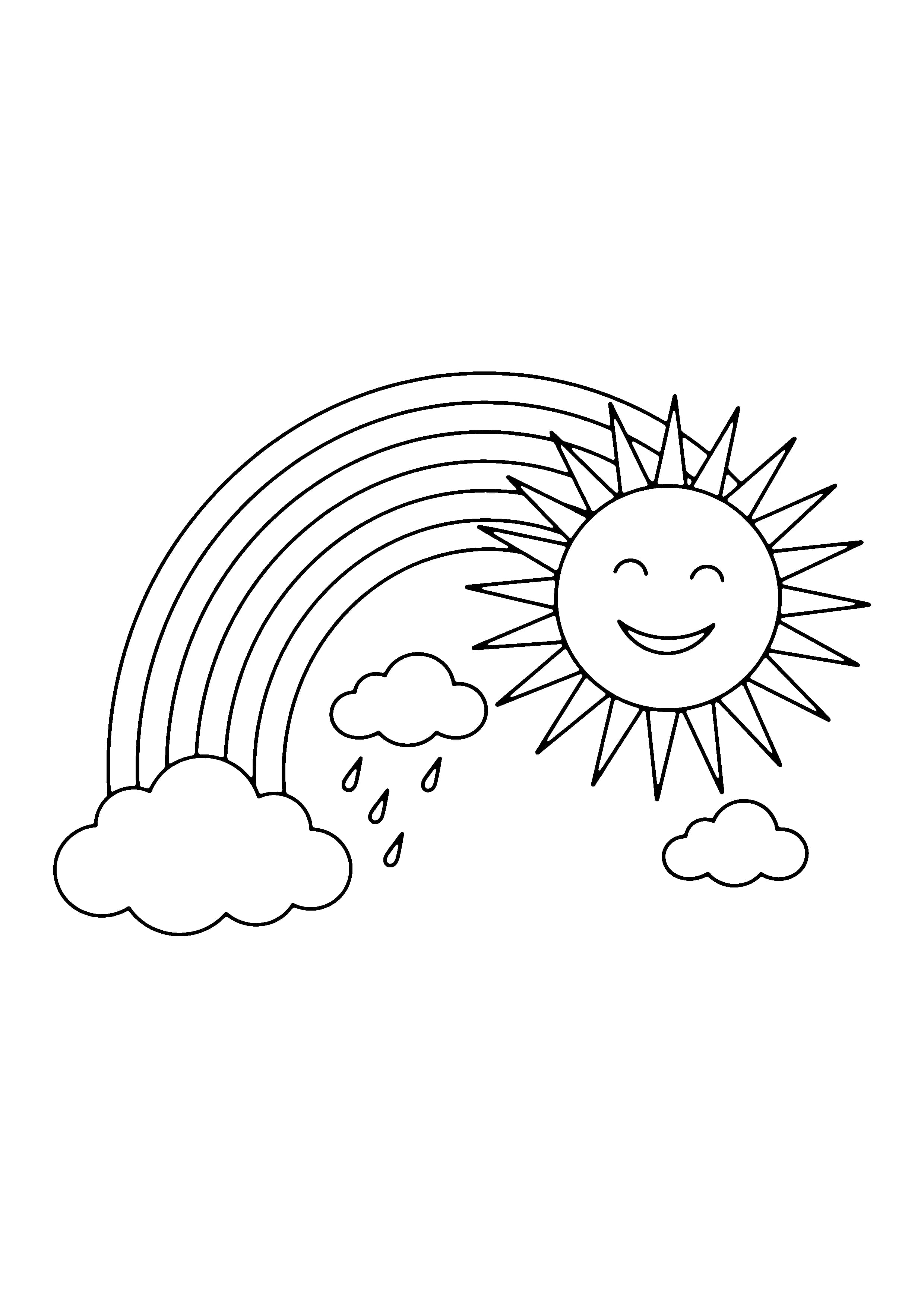 Printable hand-drawn Rainbow and Sun coloring page