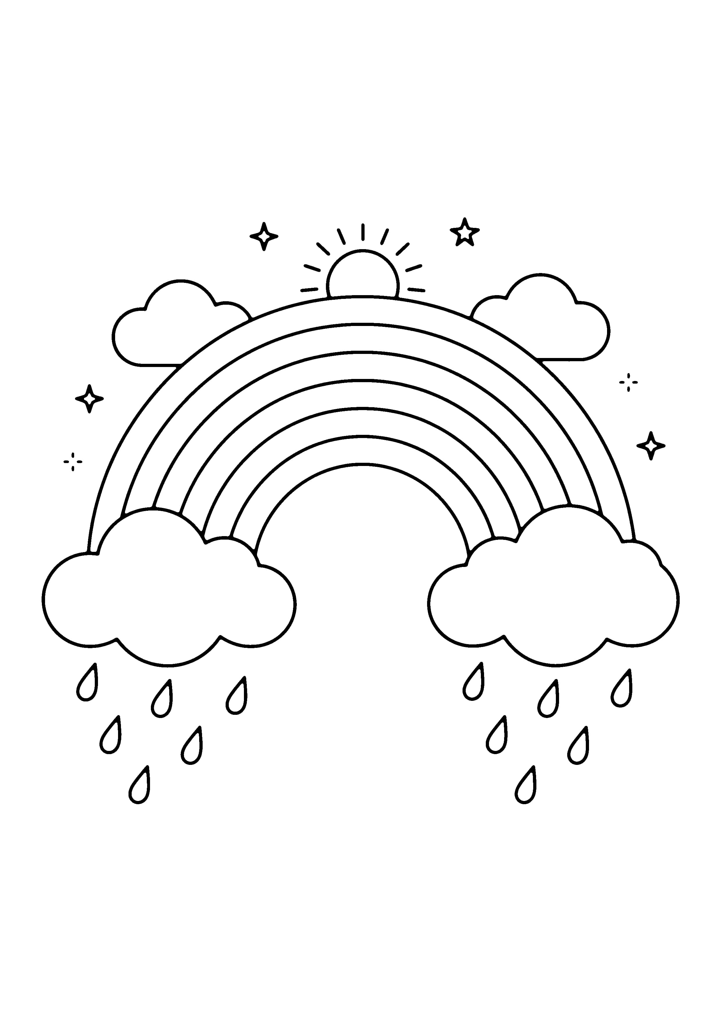 Printable hand-drawn Rainbow with Clouds coloring page