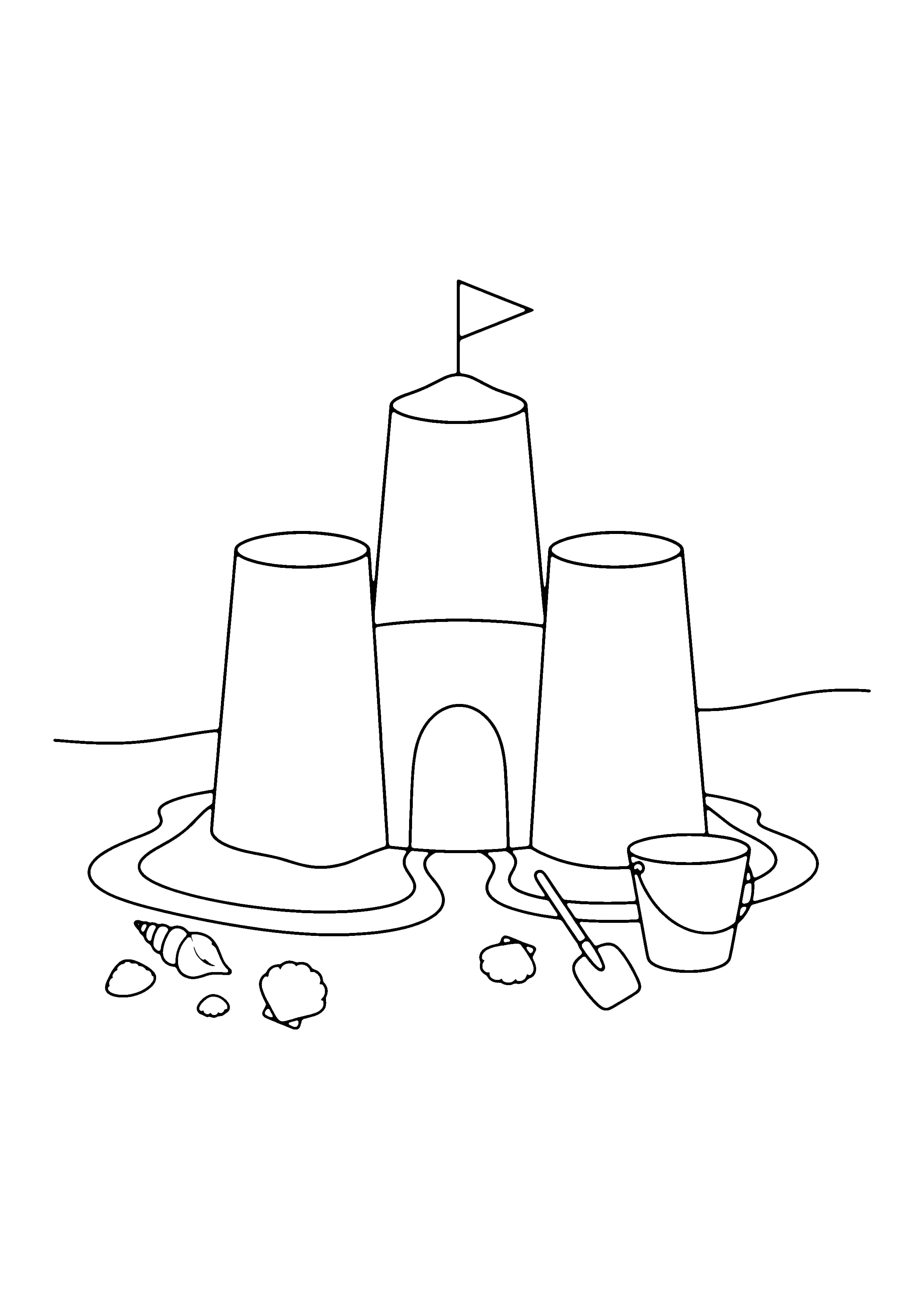 Printable hand-drawn Sandcastle on the Beach coloring page