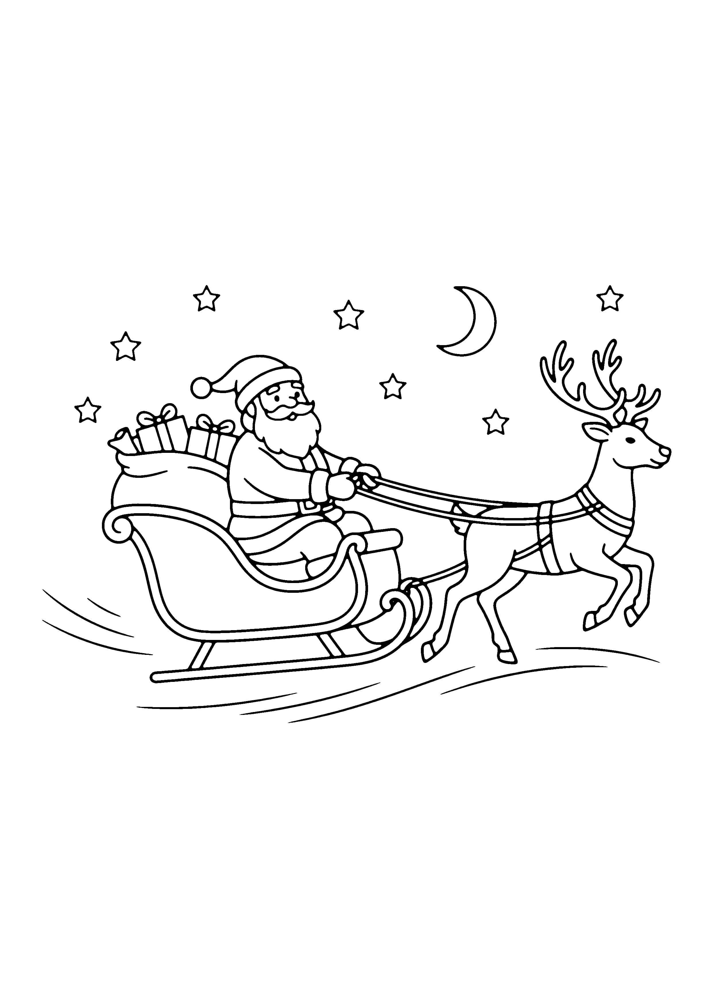 Printable hand-drawn Santa in His Sleigh coloring page