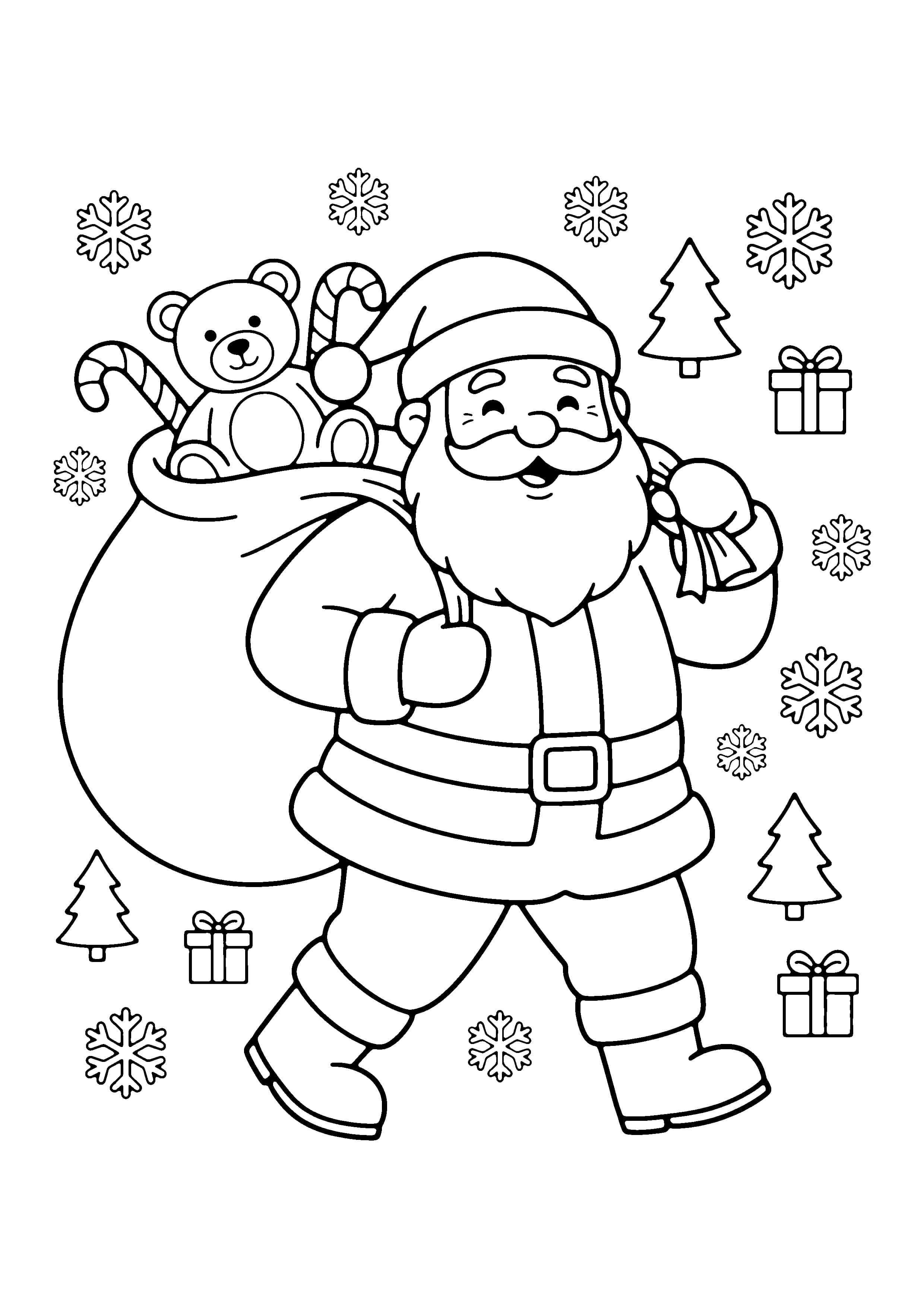 Printable hand-drawn Santa with Toy Sack coloring page