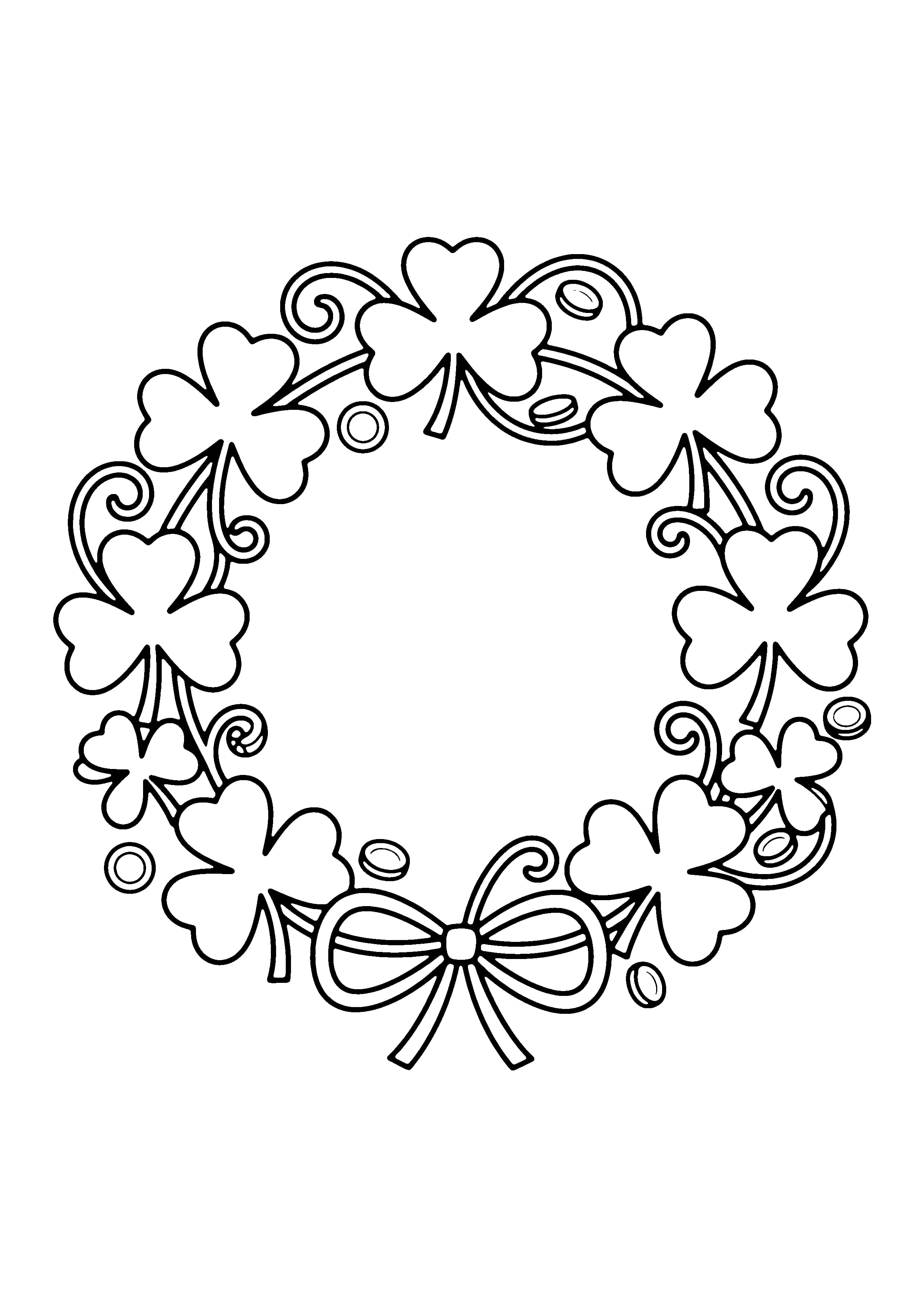 Printable hand-drawn Shamrock Wreath coloring page