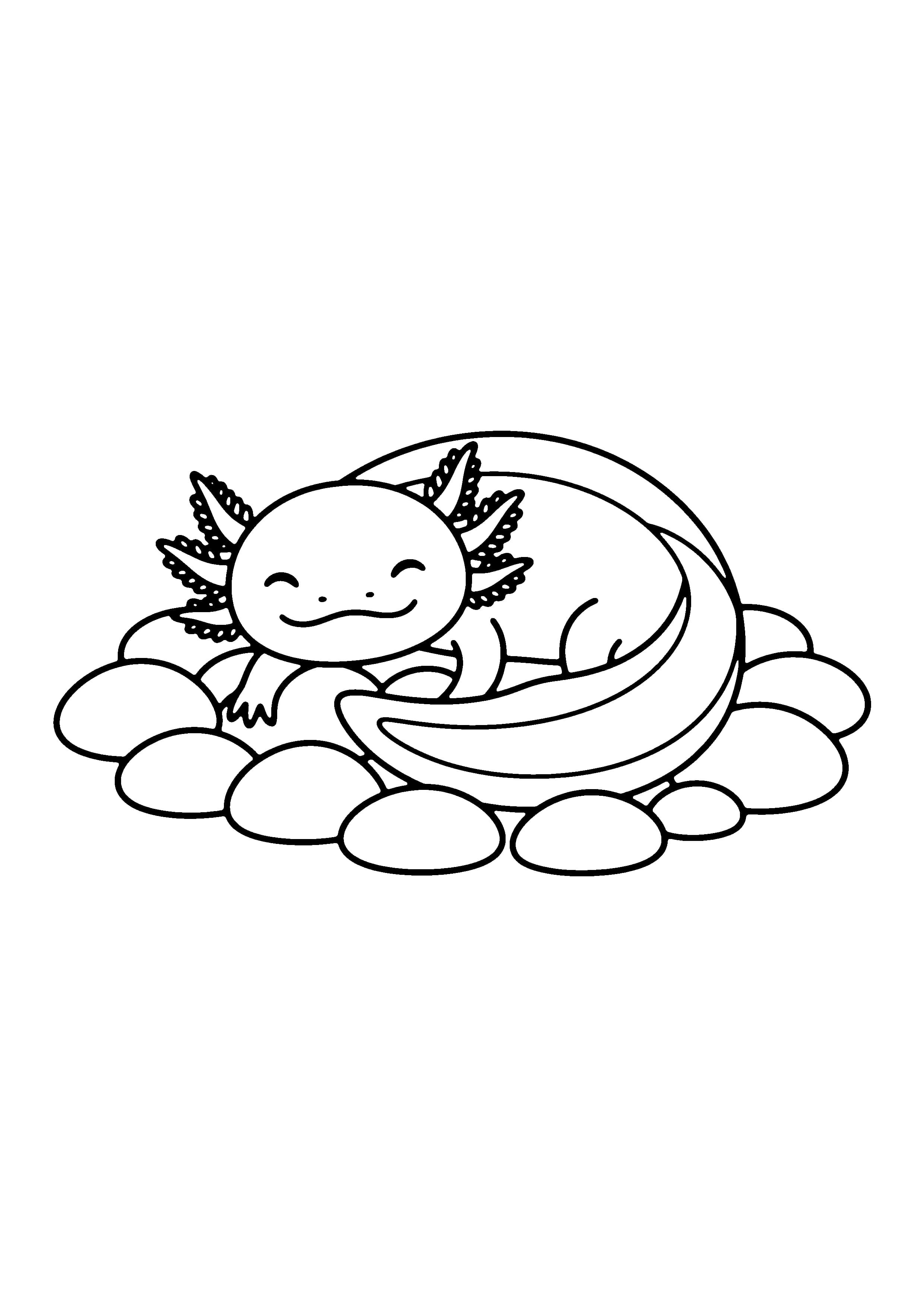 Printable hand-drawn Sleeping Axolotl coloring page