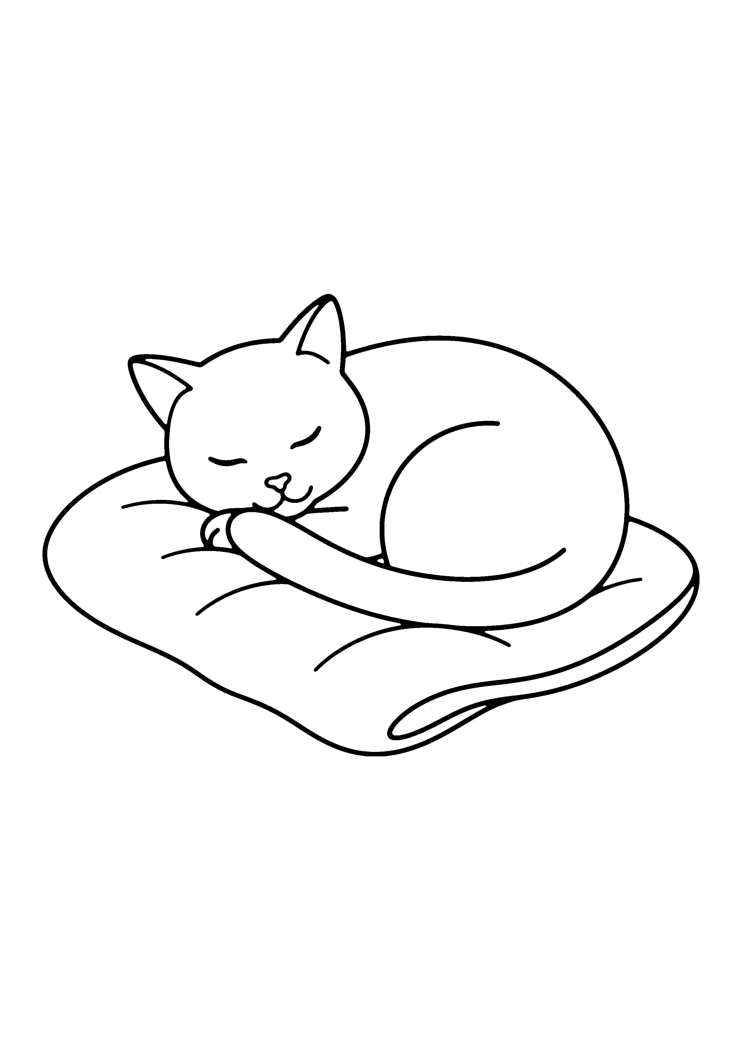Printable hand-drawn Sleeping Curled Cat coloring page