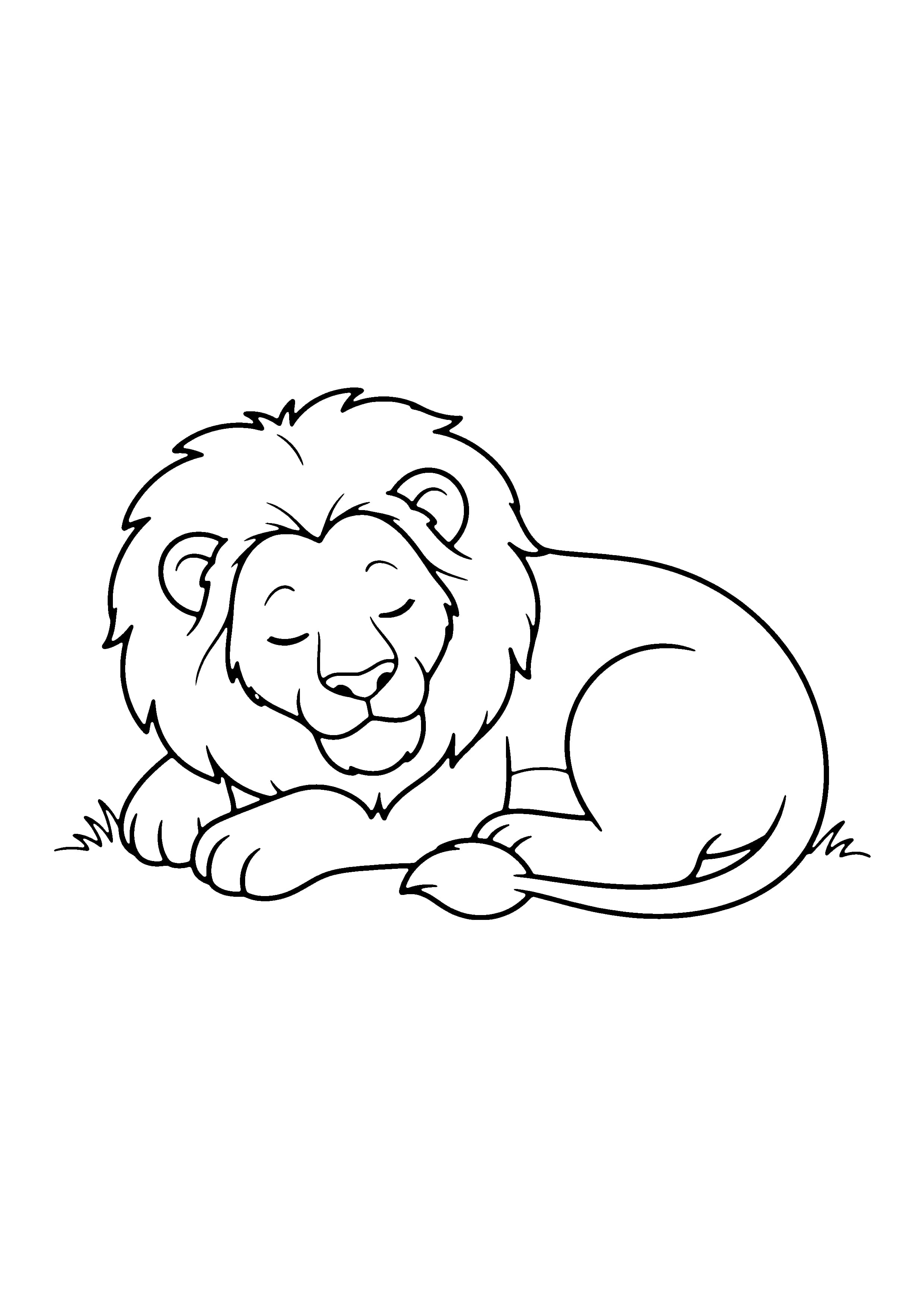 Printable hand-drawn Sleeping Lion coloring page