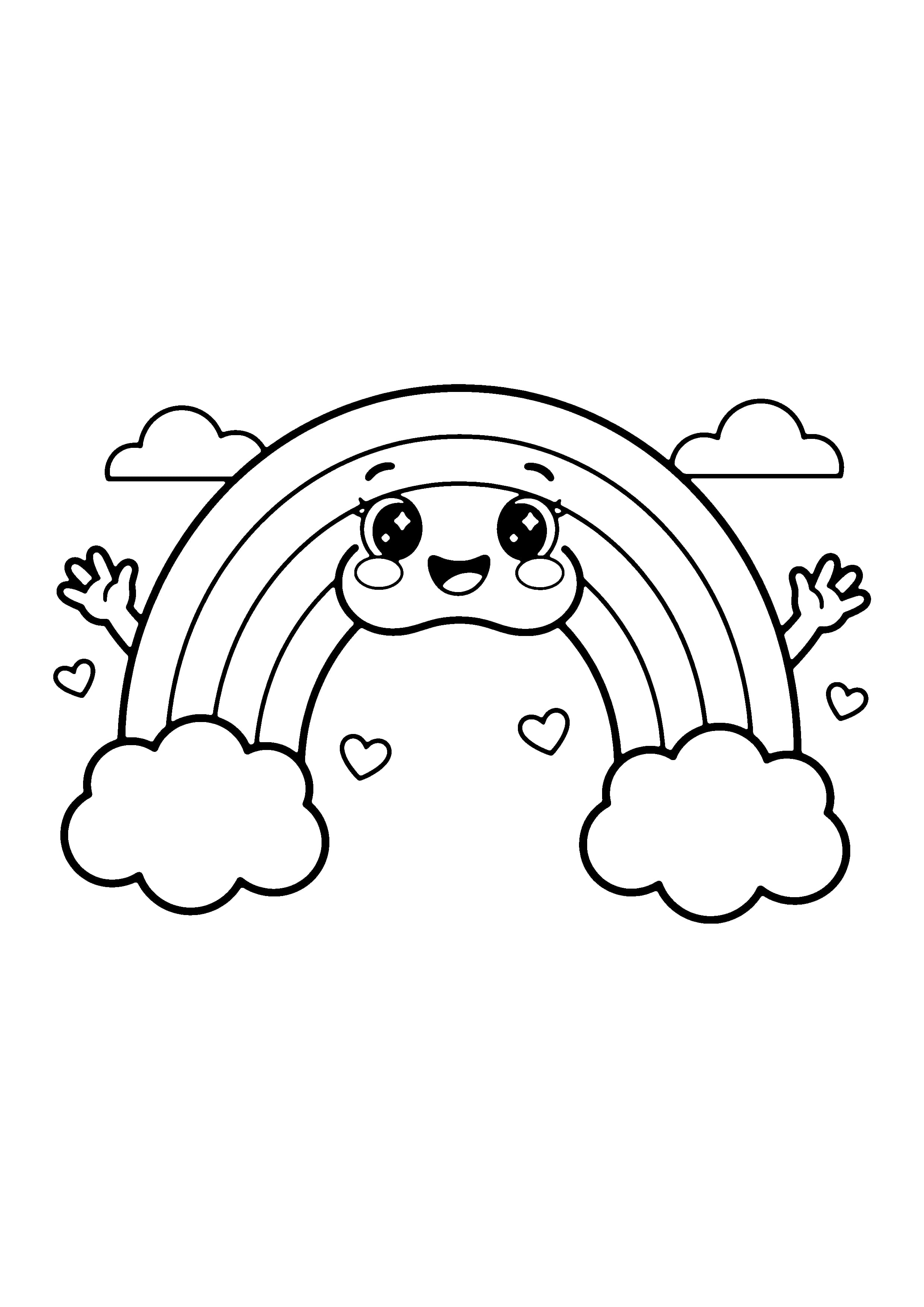 Printable hand-drawn Smiling Rainbow Character coloring page