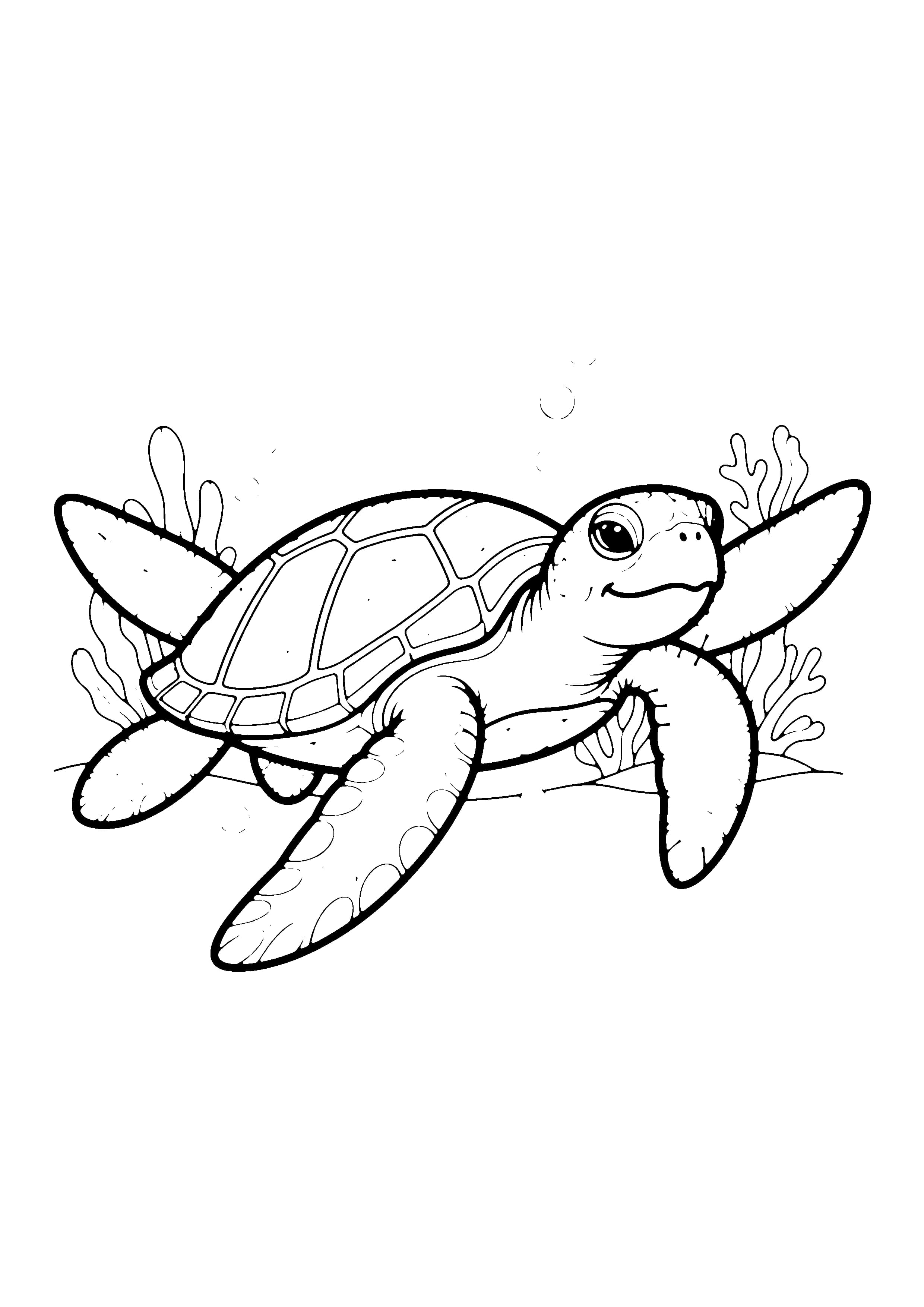 Printable hand-drawn Smiling Sea Turtle coloring page