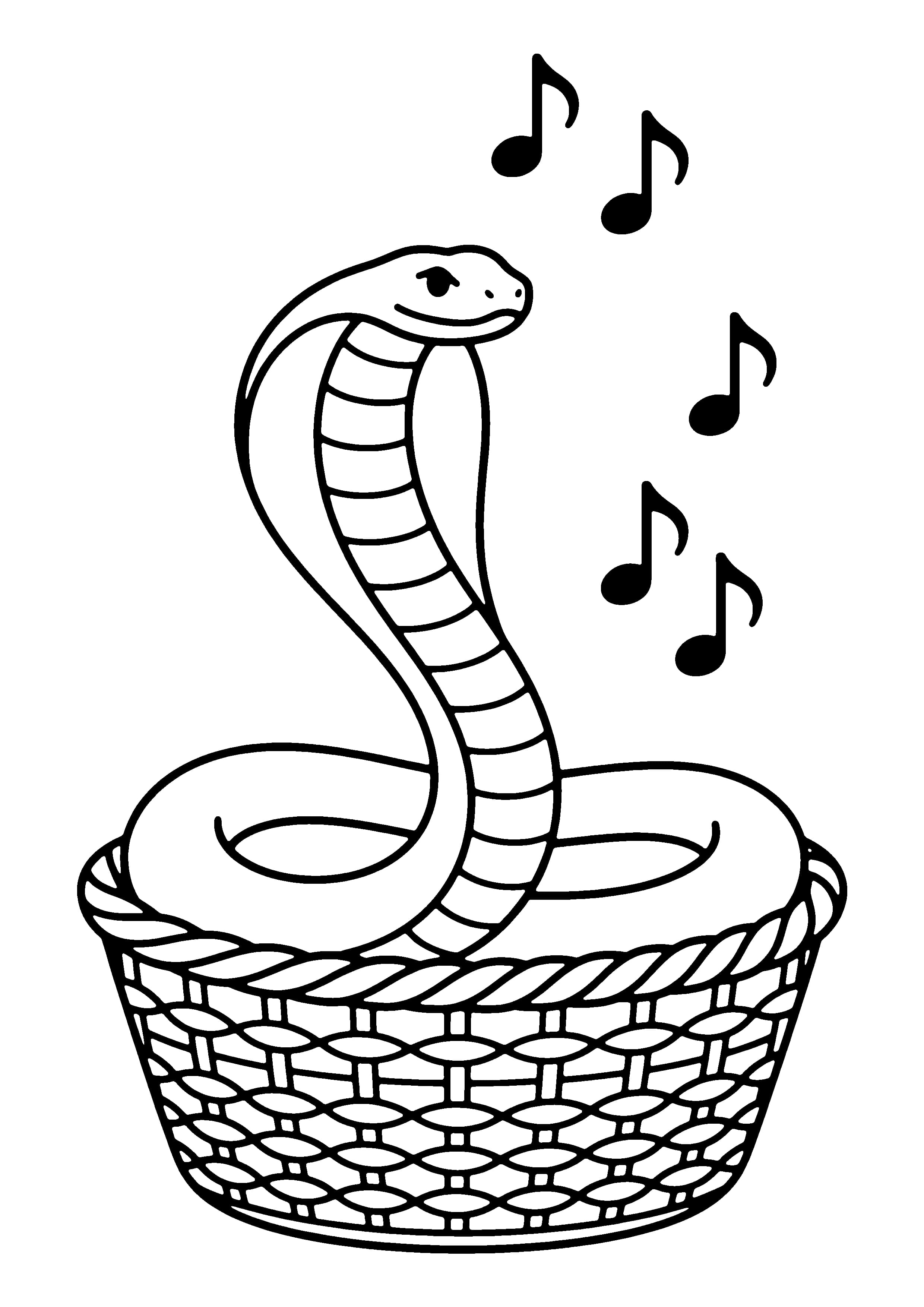 Printable hand-drawn Snake Charmer Basket coloring page