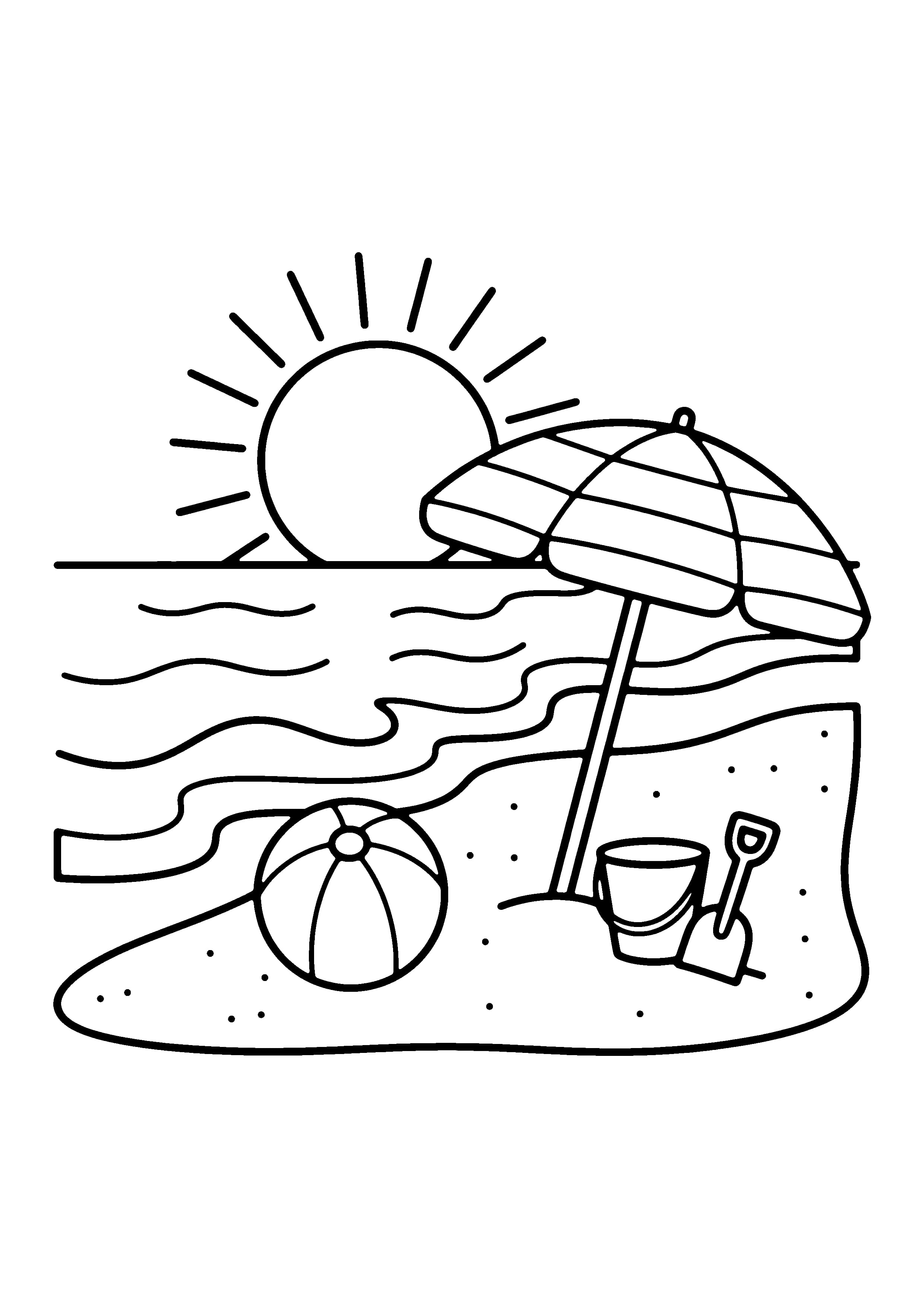 Printable hand-drawn Summer Beach Day coloring page
