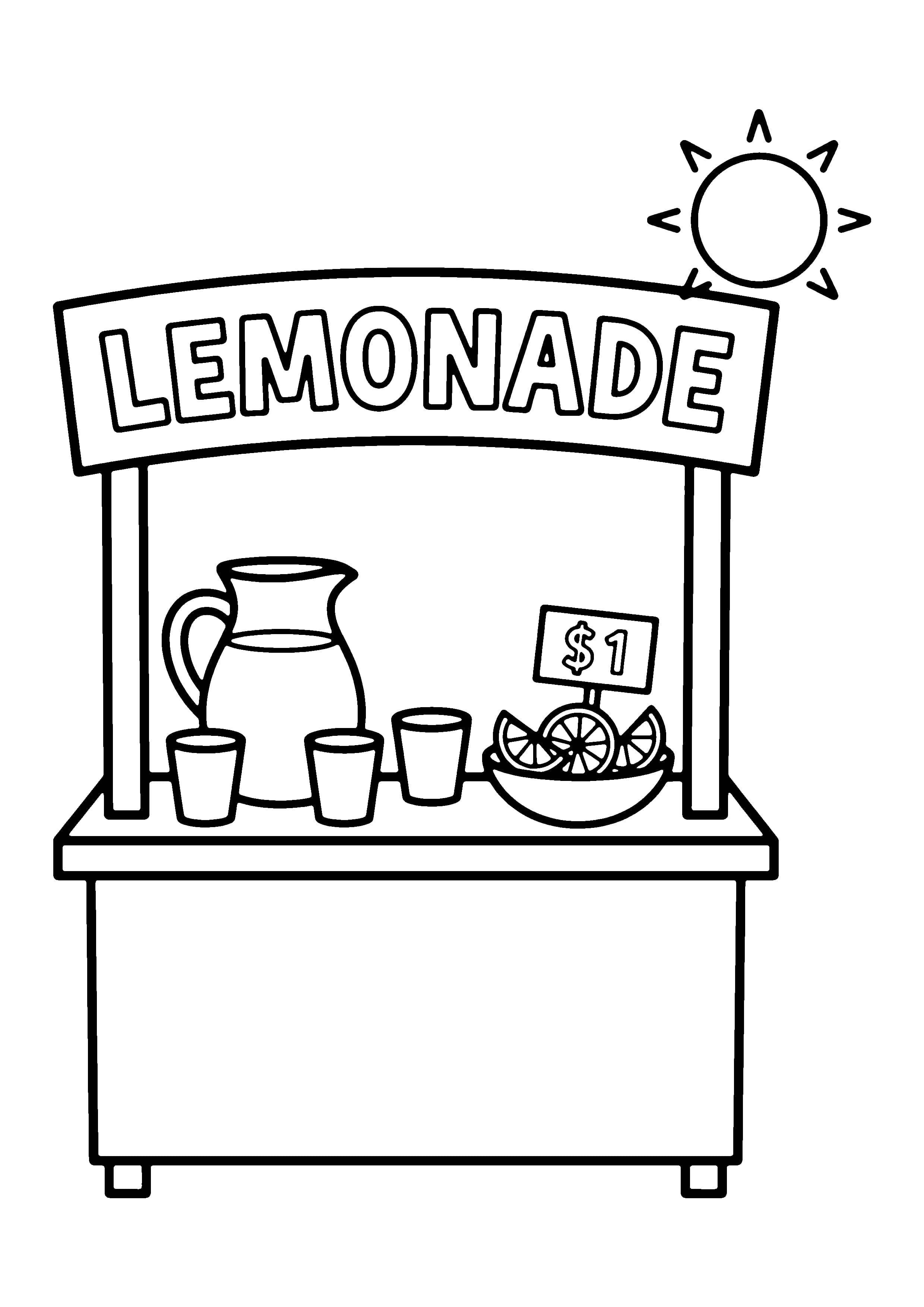 Printable hand-drawn Summer Lemonade Stand coloring page