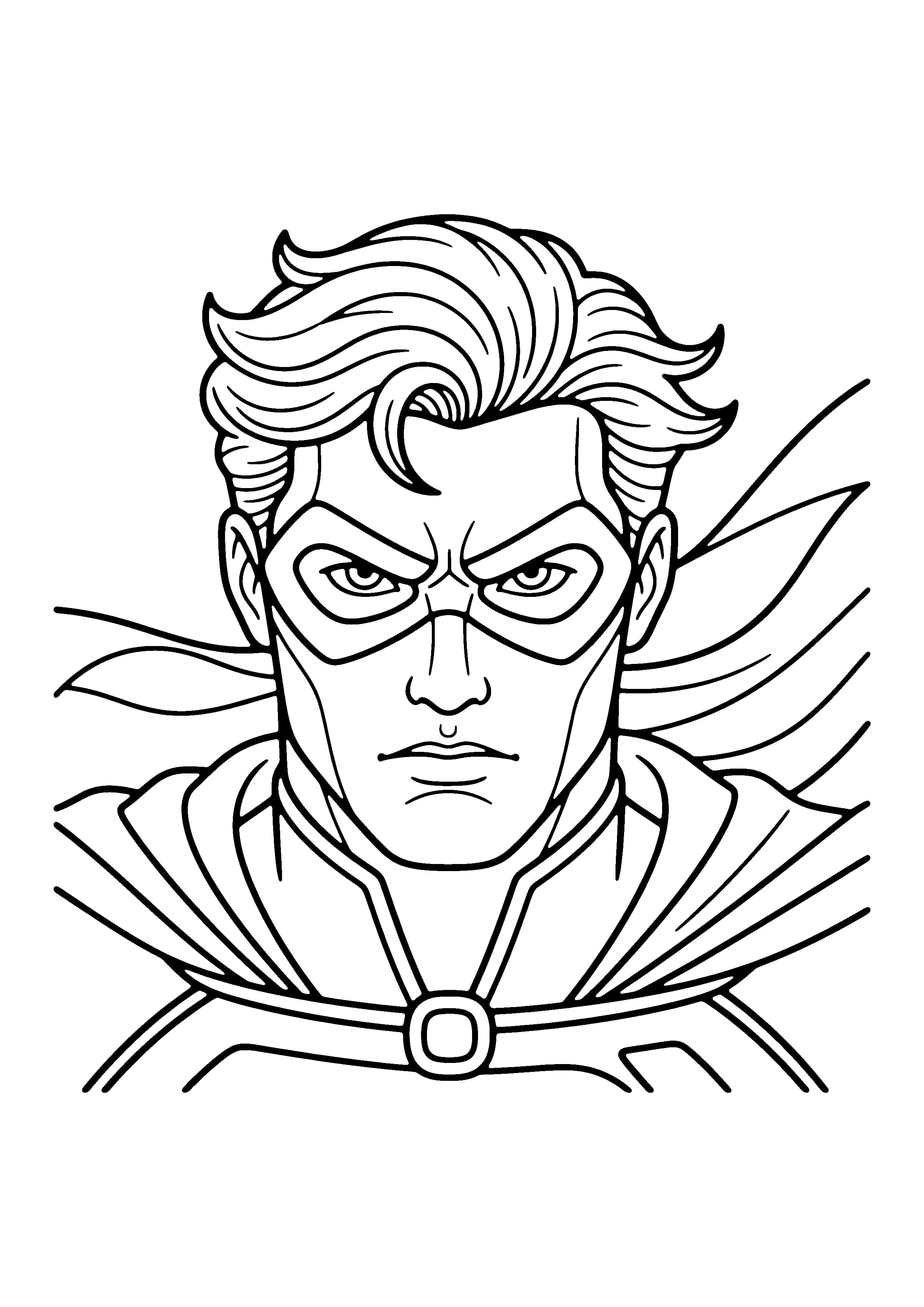 Printable hand-drawn Superhero Mask Close-Up coloring page