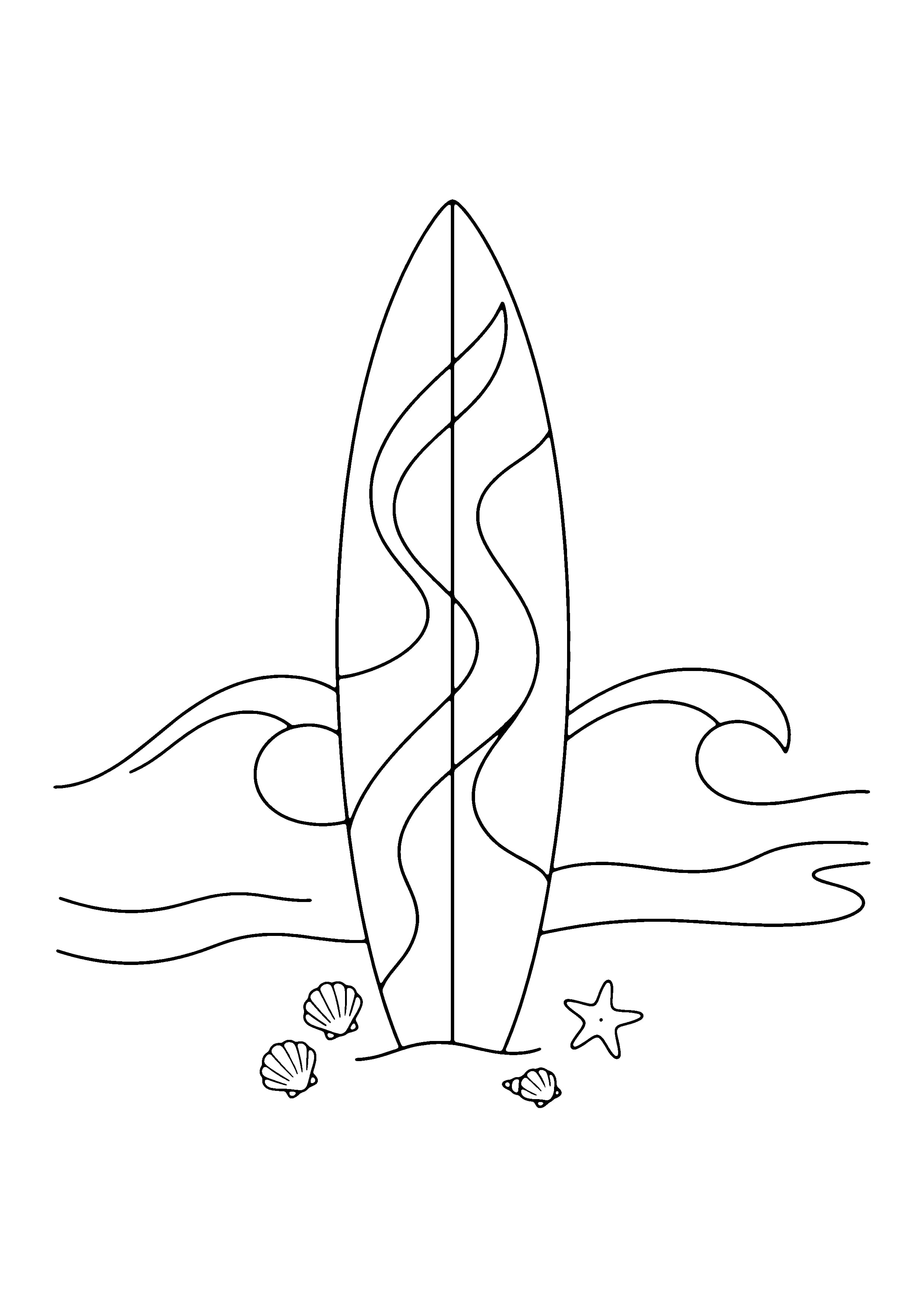 Printable hand-drawn Surfboard in the Sand coloring page