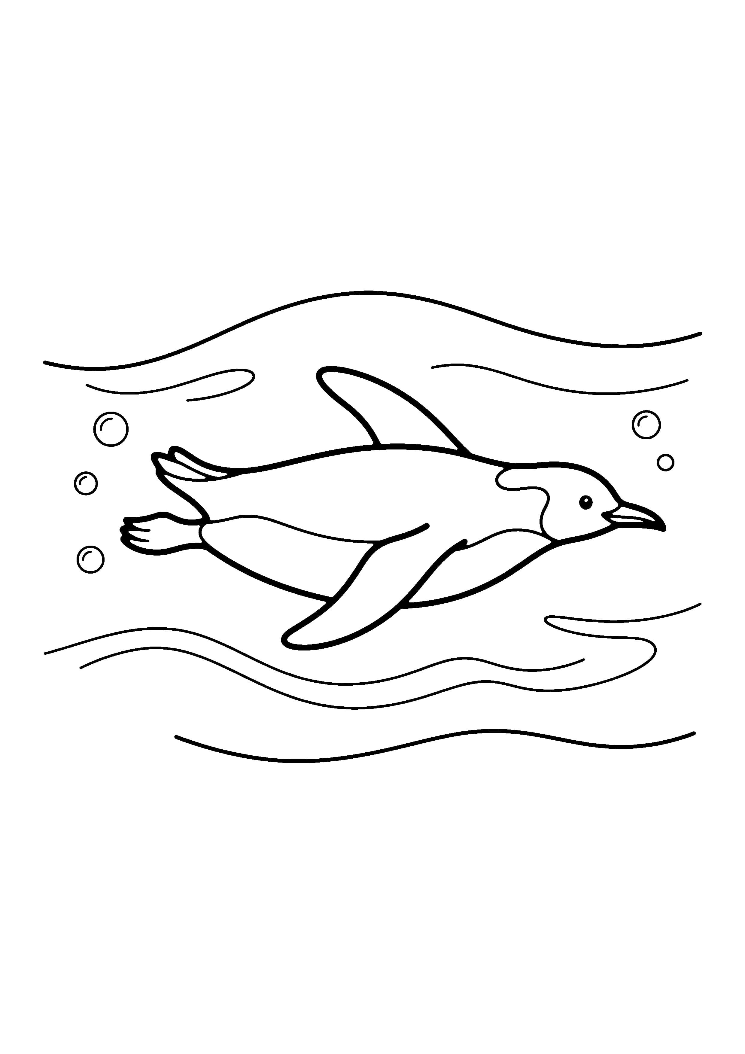 Printable hand-drawn Swimming Penguin coloring page