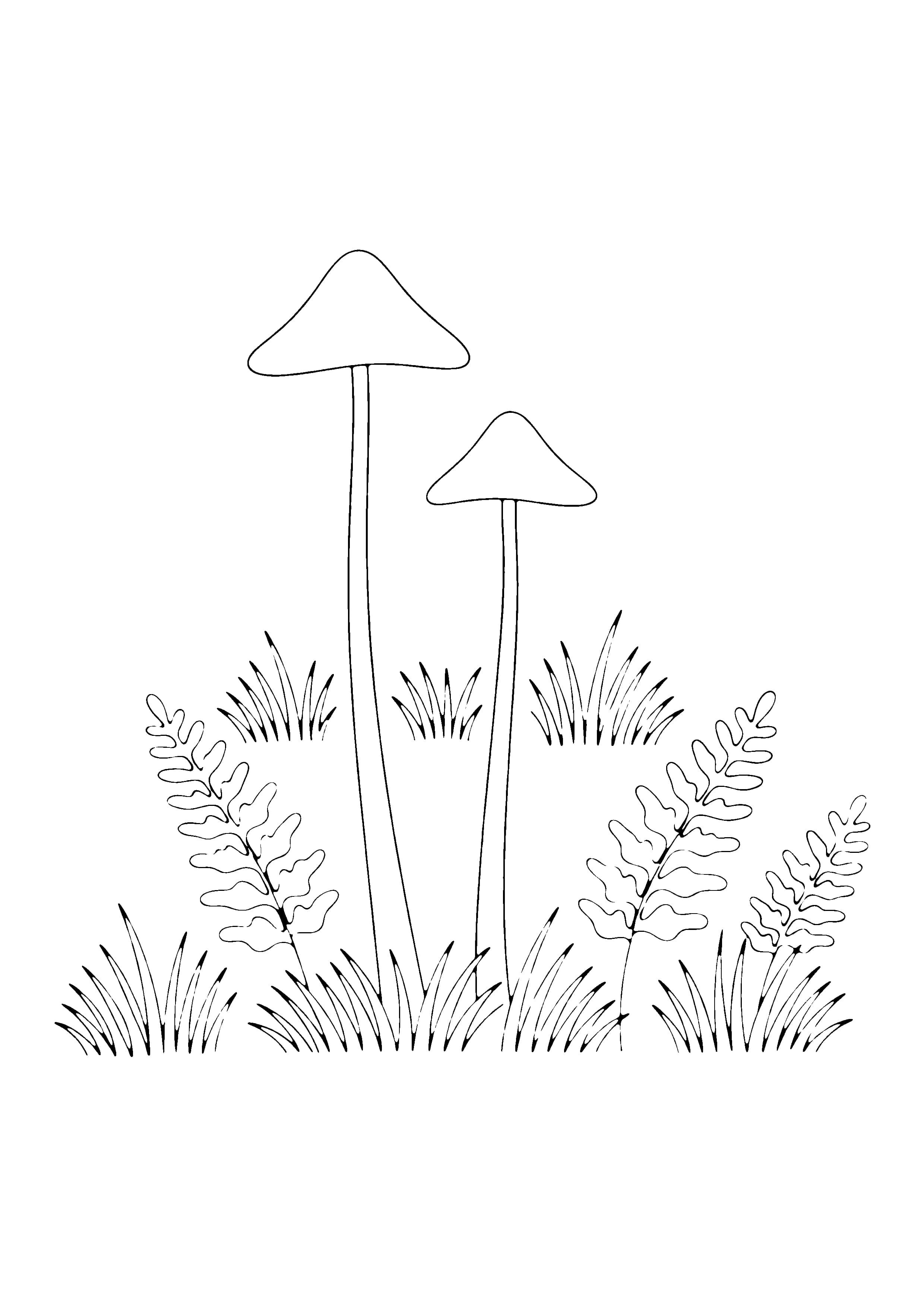 Printable hand-drawn Tall Slender Mushrooms coloring page
