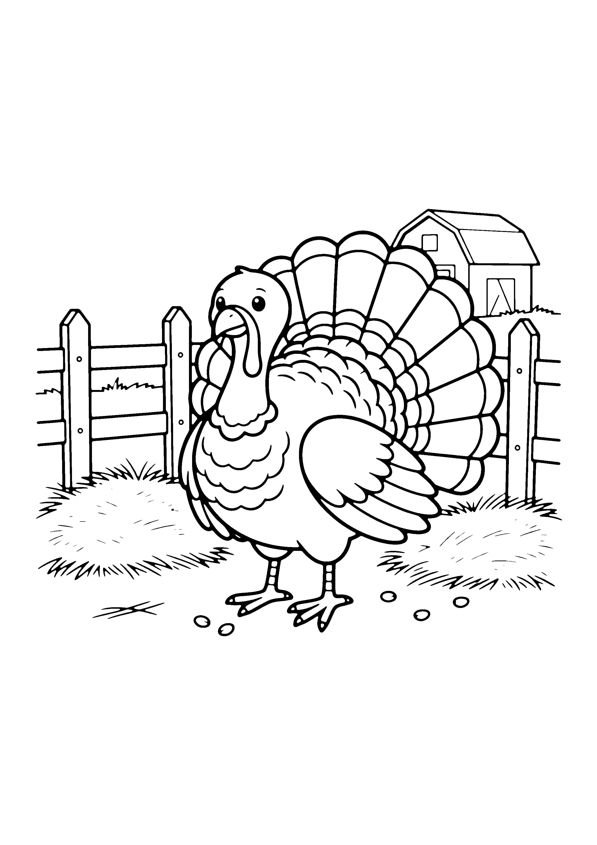 Printable hand-drawn Turkey on the Farm coloring page