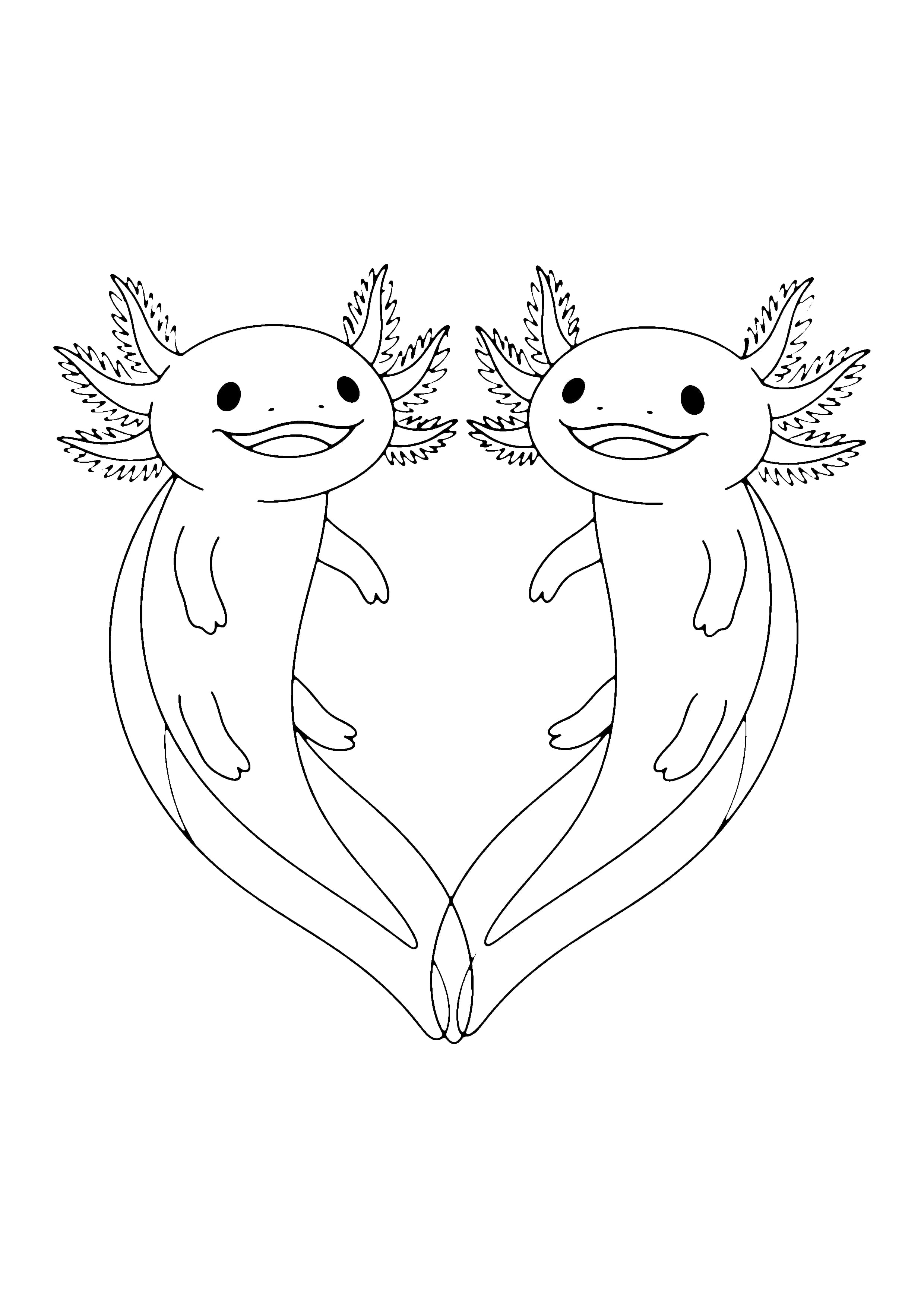 Printable hand-drawn Two Axolotl Friends coloring page