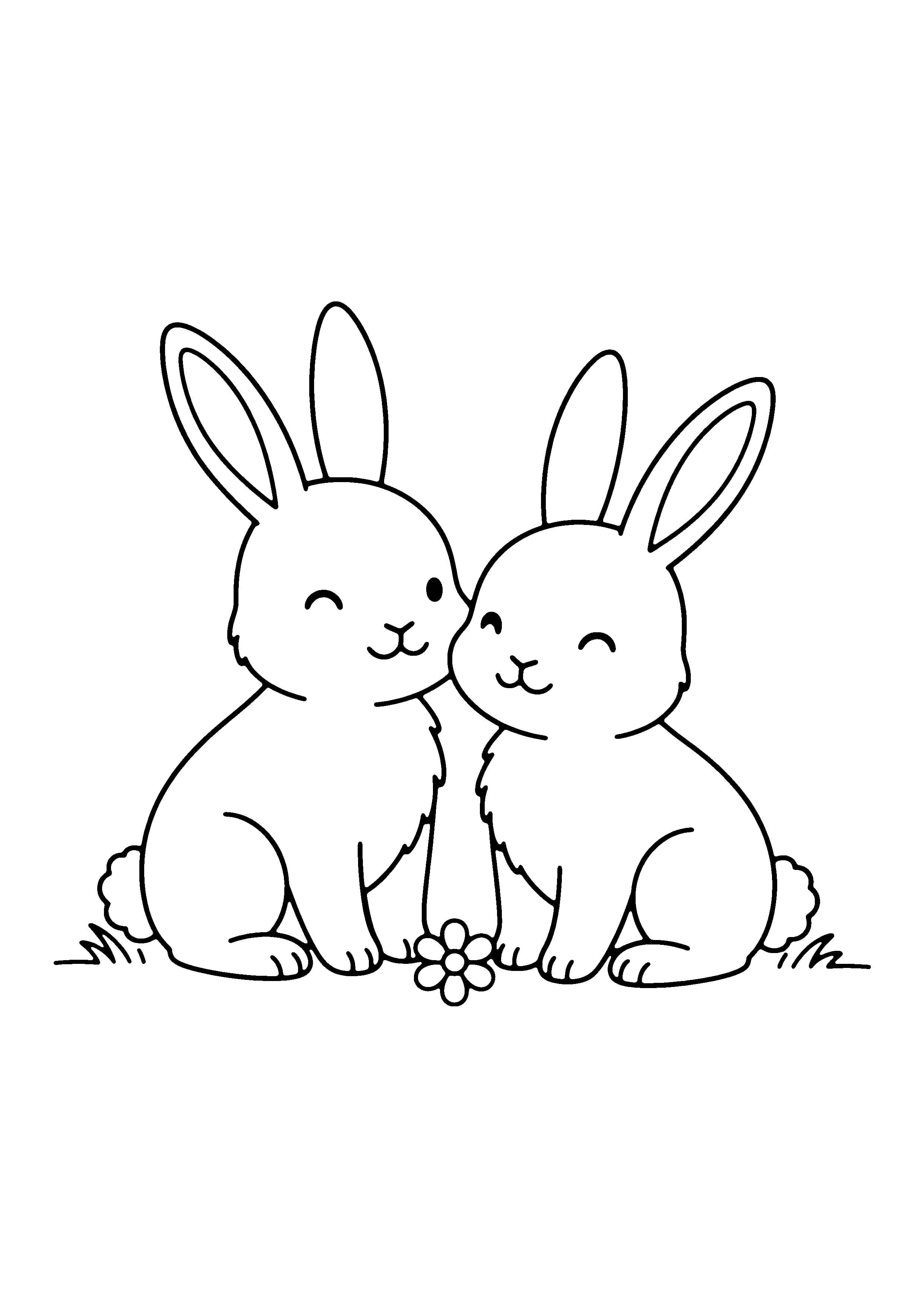 Printable hand-drawn Two Bunnies Together coloring page