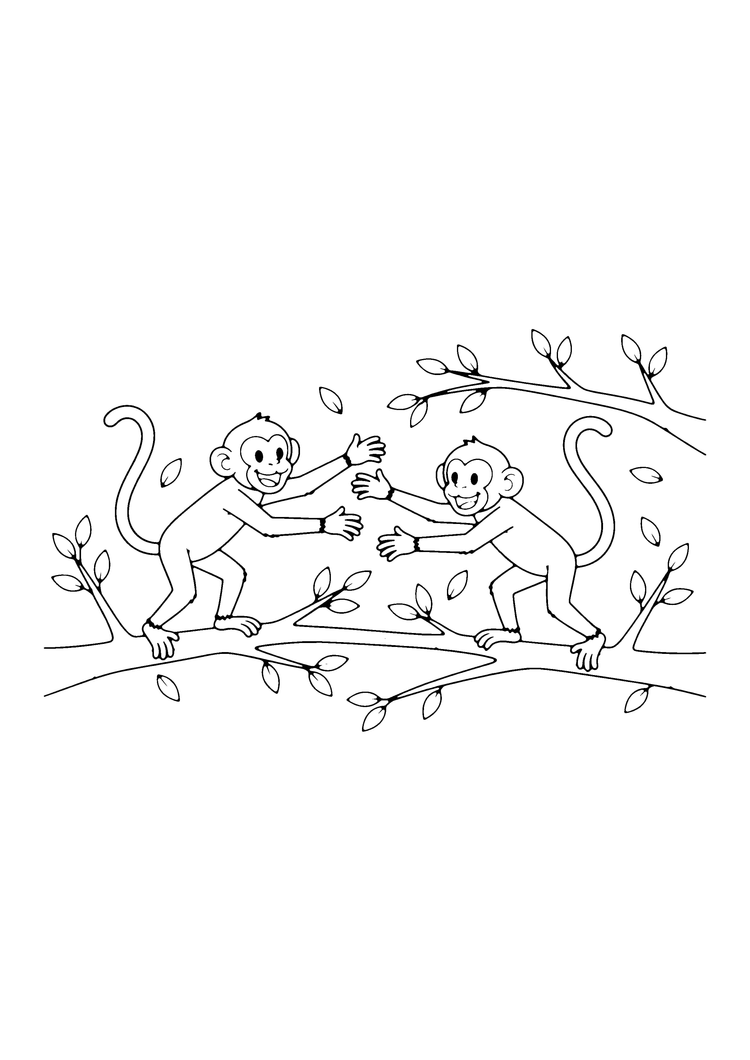 Printable hand-drawn Two Monkeys Playing coloring page