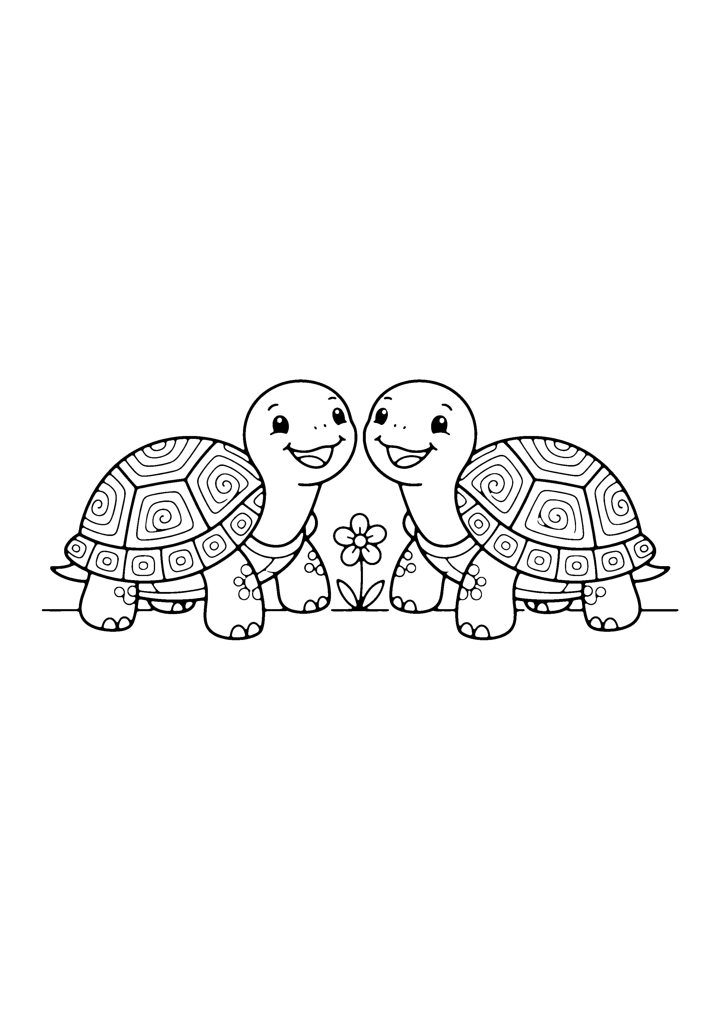 Printable hand-drawn Two Turtle Friends coloring page