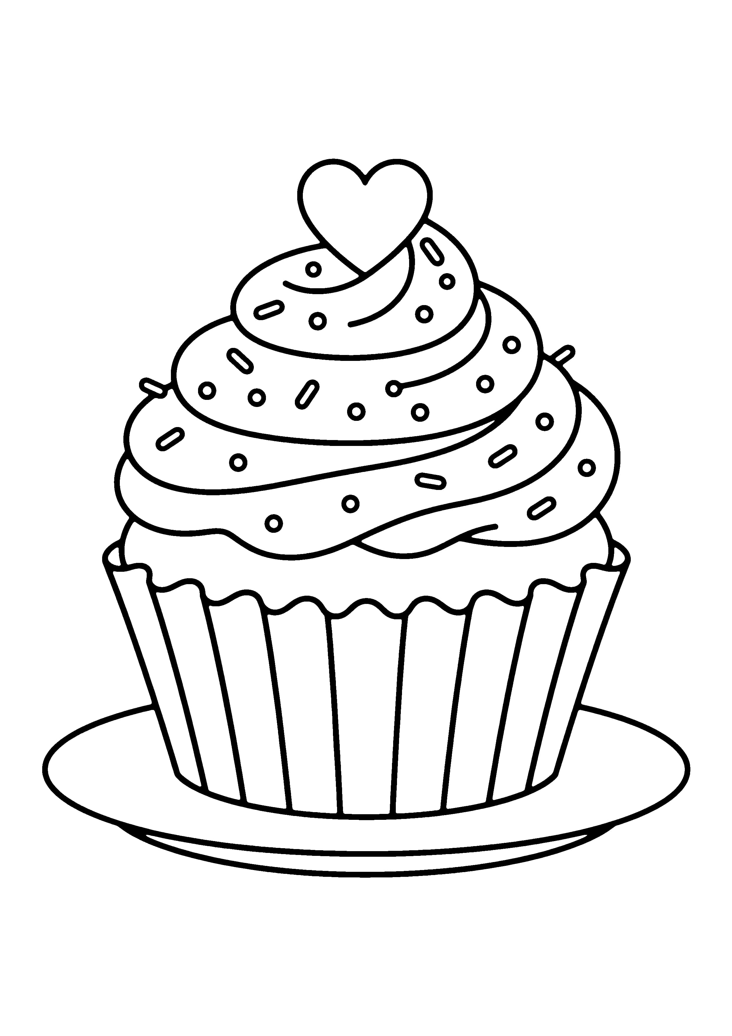 Printable hand-drawn Valentine Cupcake coloring page