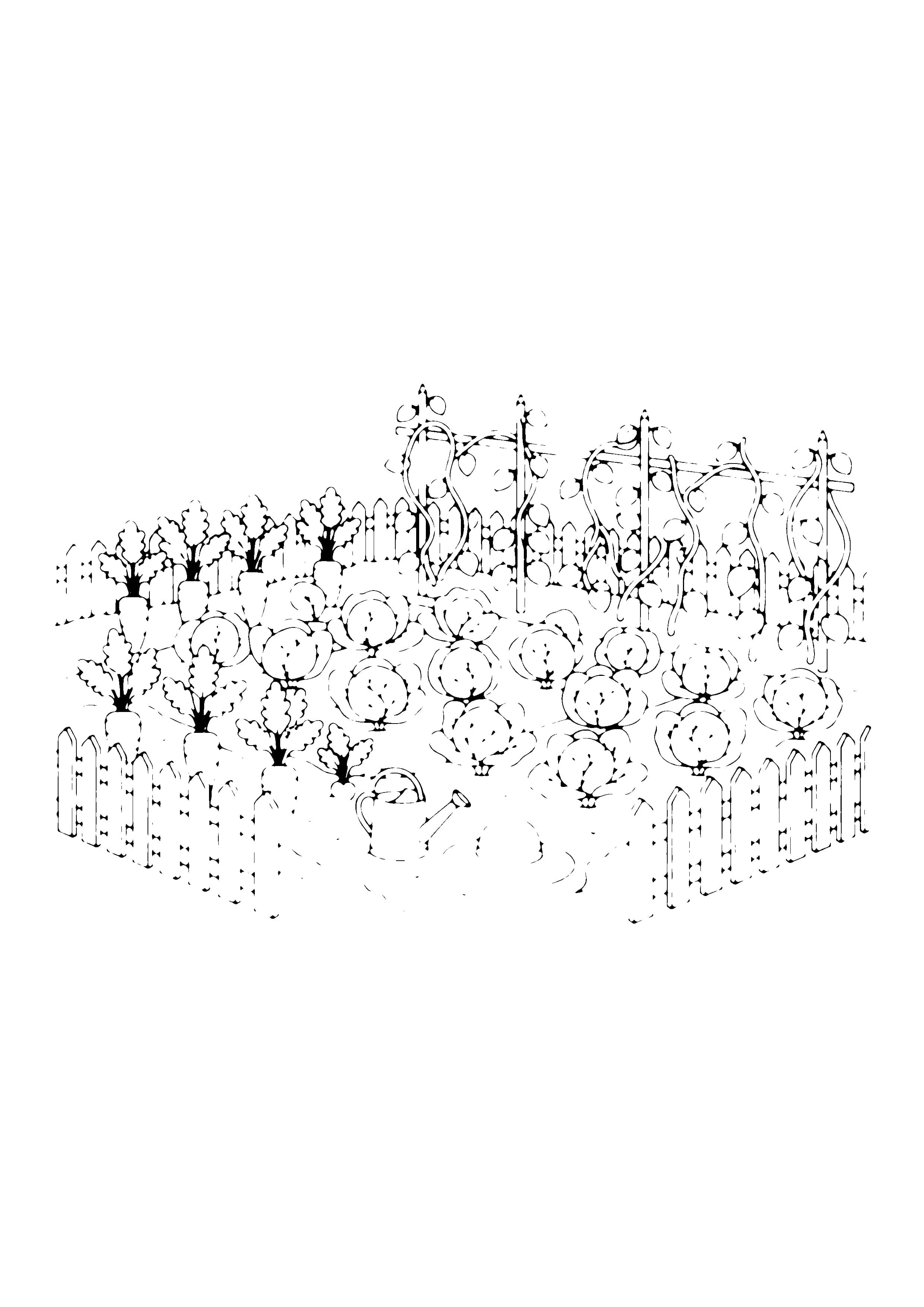 Printable hand-drawn Vegetable Garden coloring page