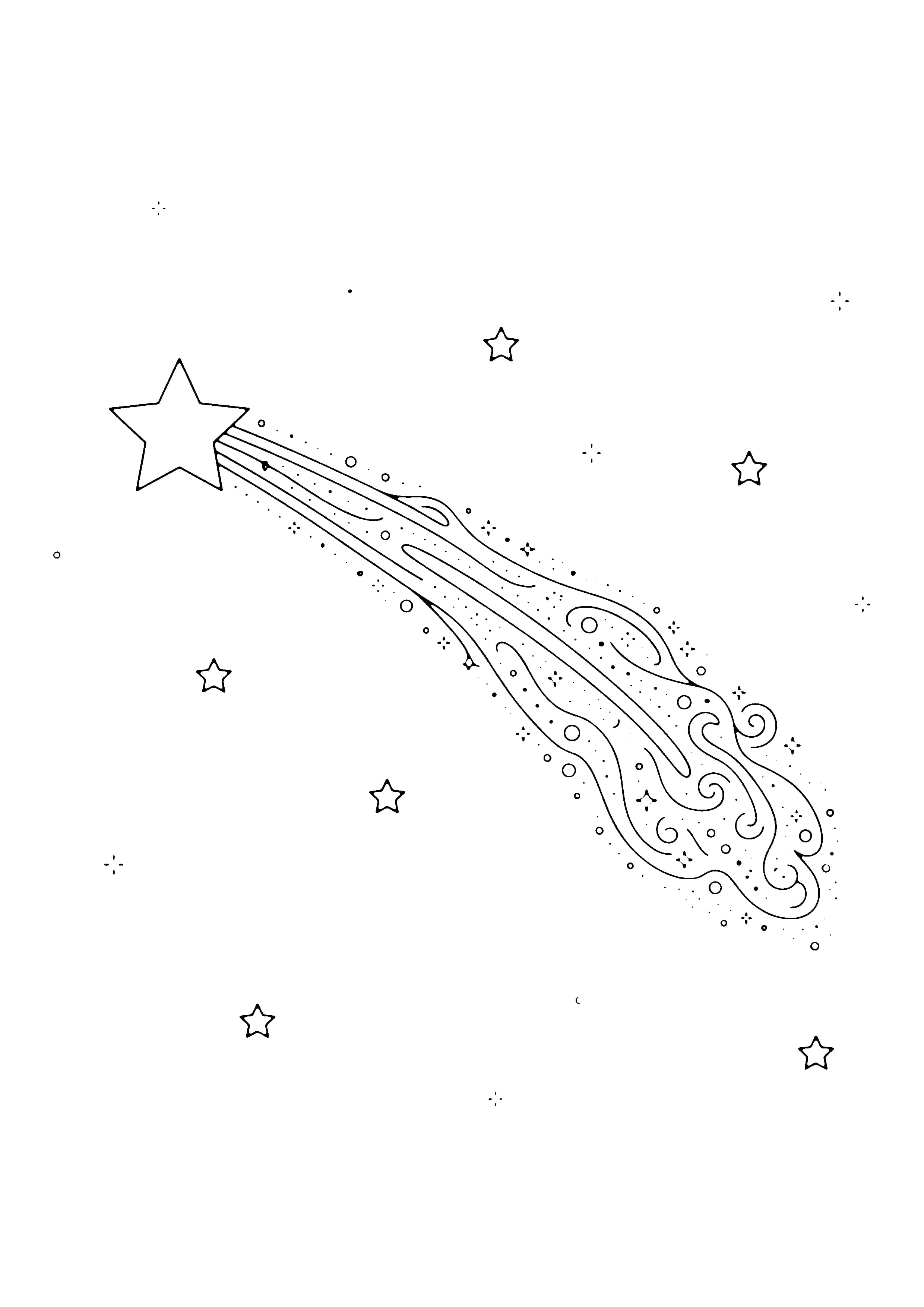 Printable hand-drawn Wishing Shooting Star coloring page