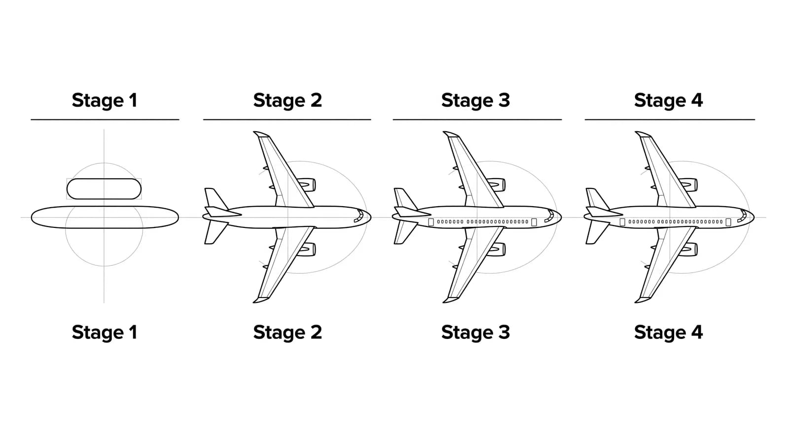 Step-by-step: how to draw an airplane in four stages