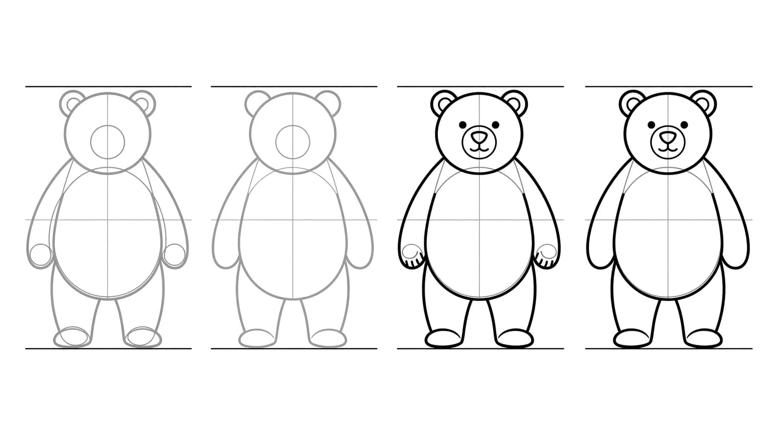 Step-by-step: how to draw a bear in four stages