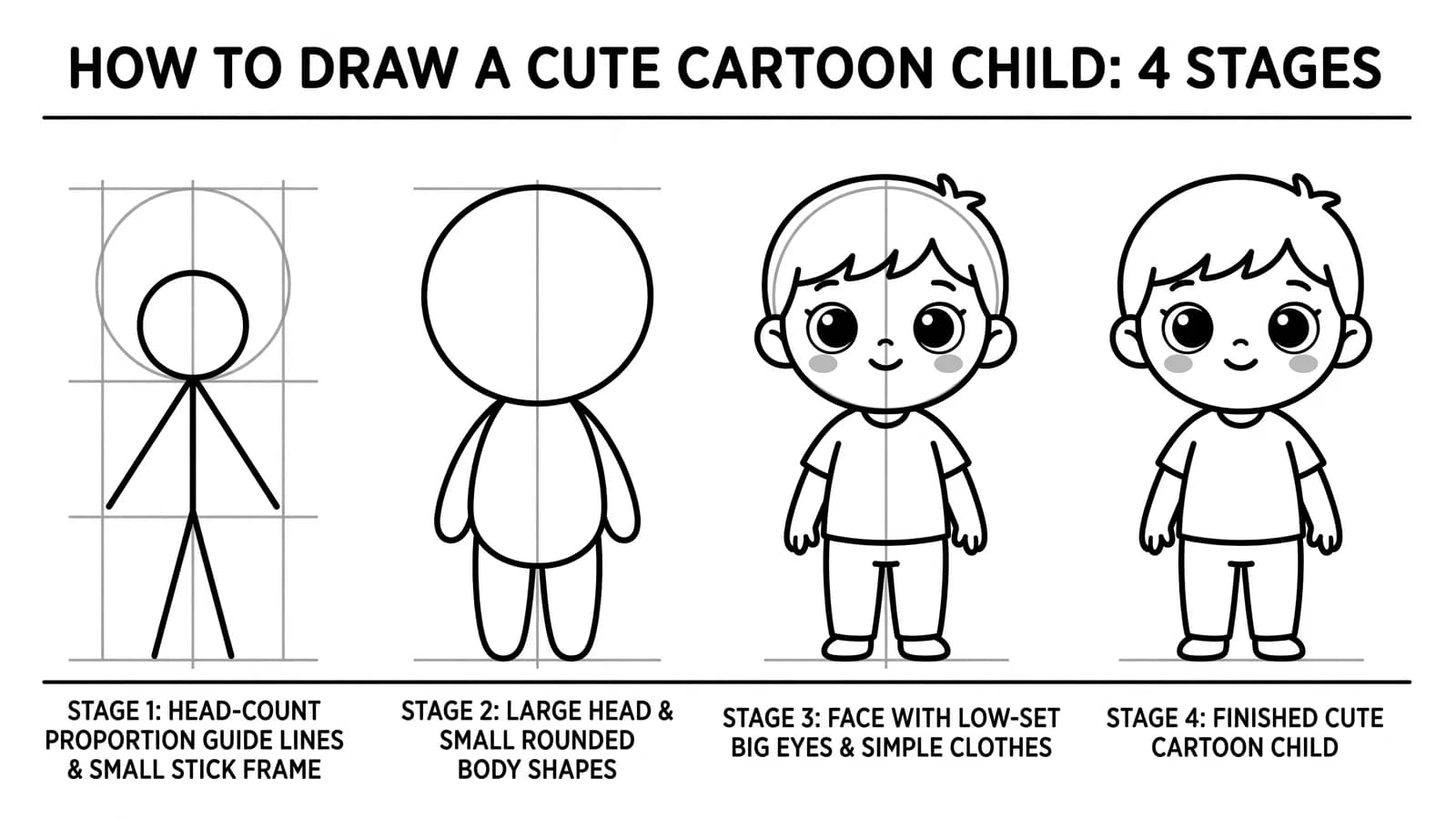 Step-by-step: how to draw a child in four stages