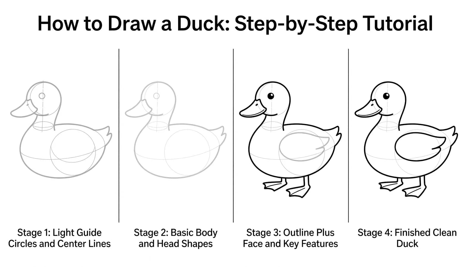 Step-by-step: how to draw a duck in four stages