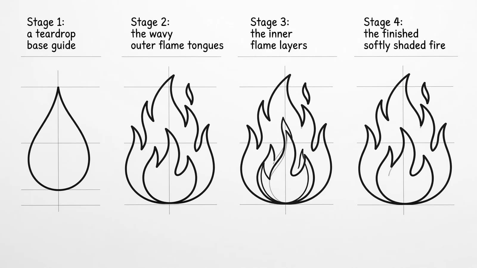 Step-by-step: how to draw fire in four stages