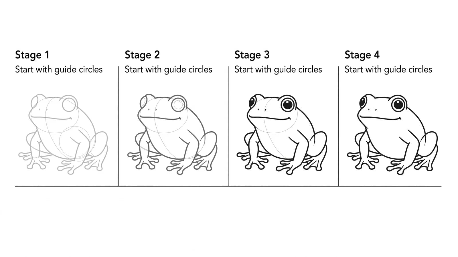 Step-by-step: how to draw a frog in four stages