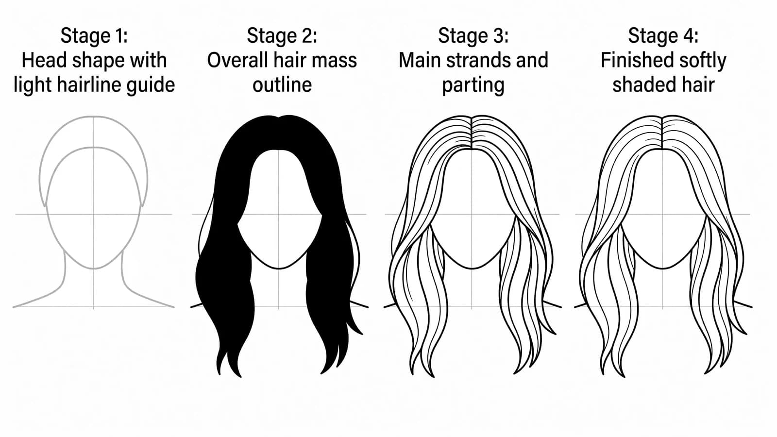 Step-by-step: how to draw hair in four stages