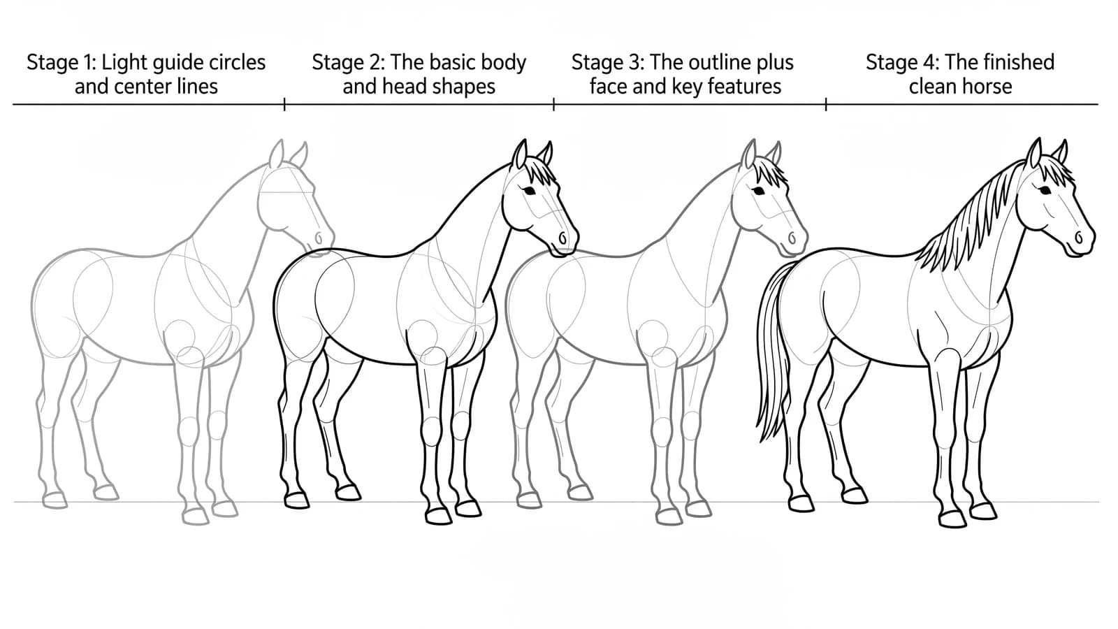 Step-by-step: how to draw a horse in four stages