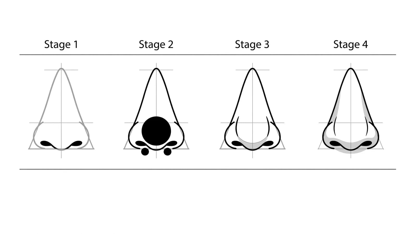 Step-by-step: how to draw a nose in four stages