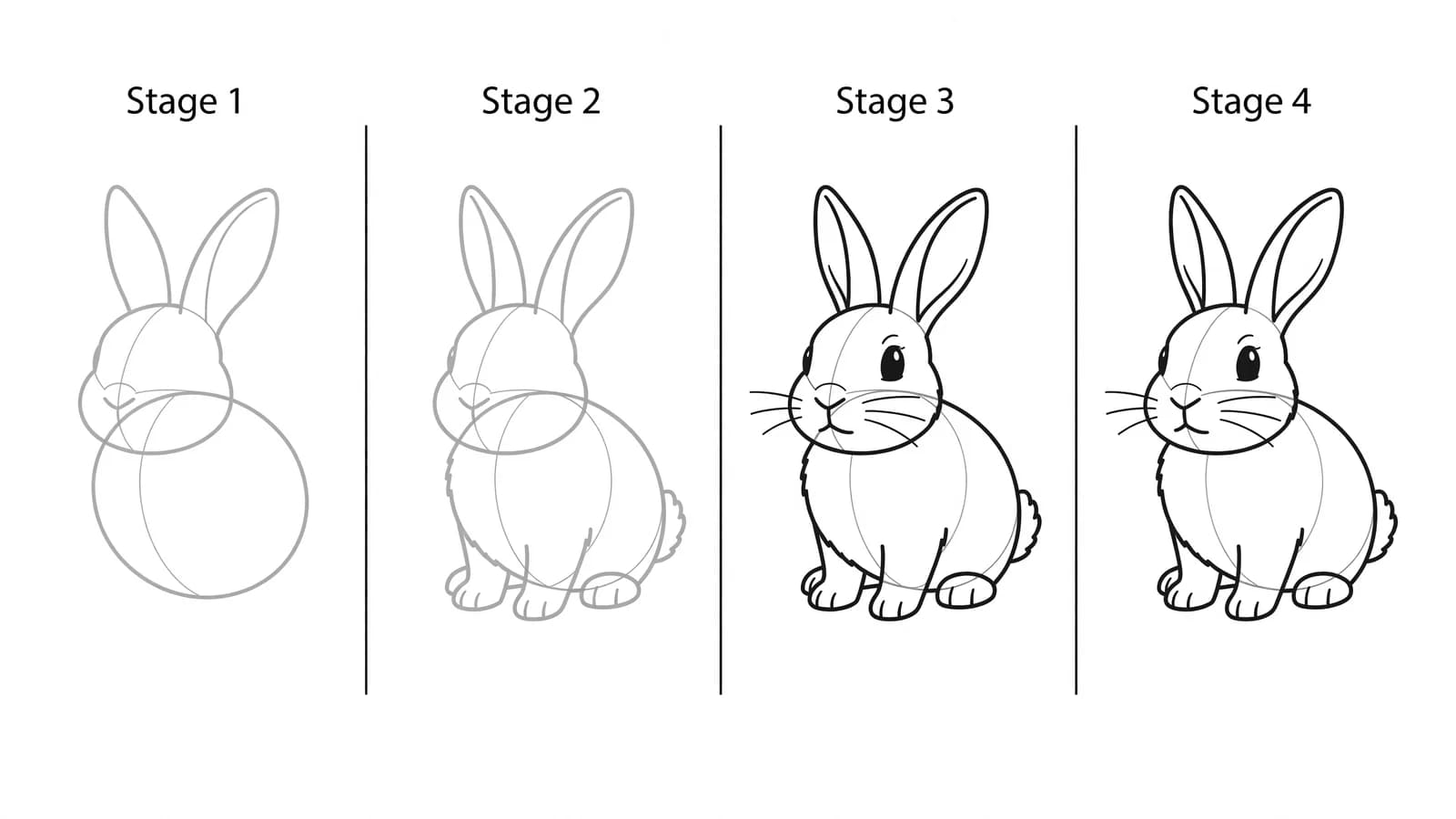 Step-by-step: how to draw a rabbit in four stages
