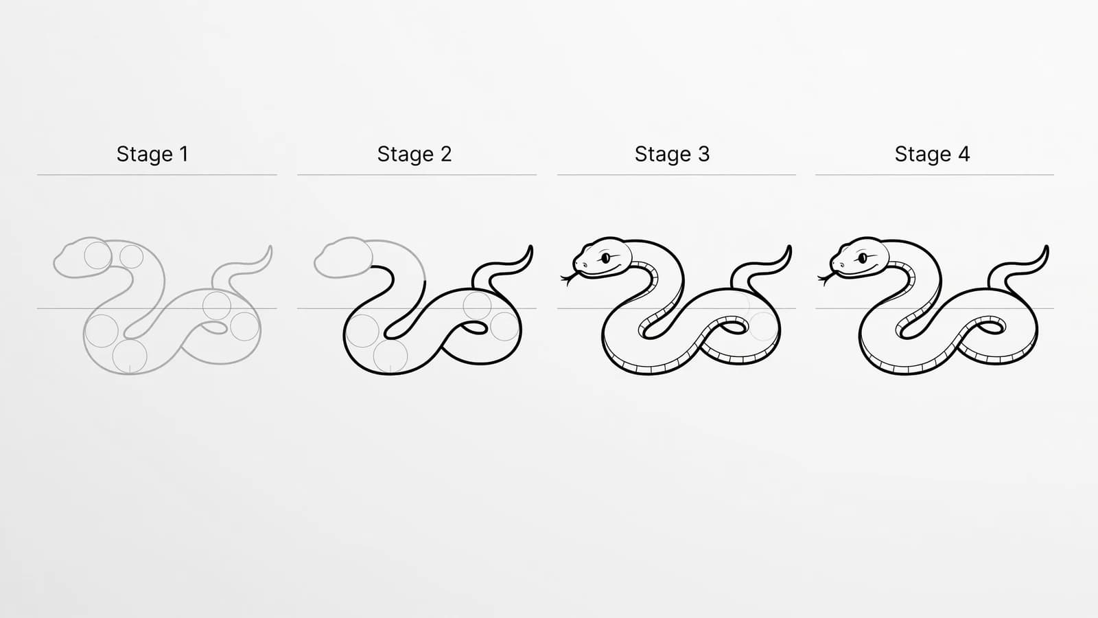 Step-by-step: how to draw a snake in four stages