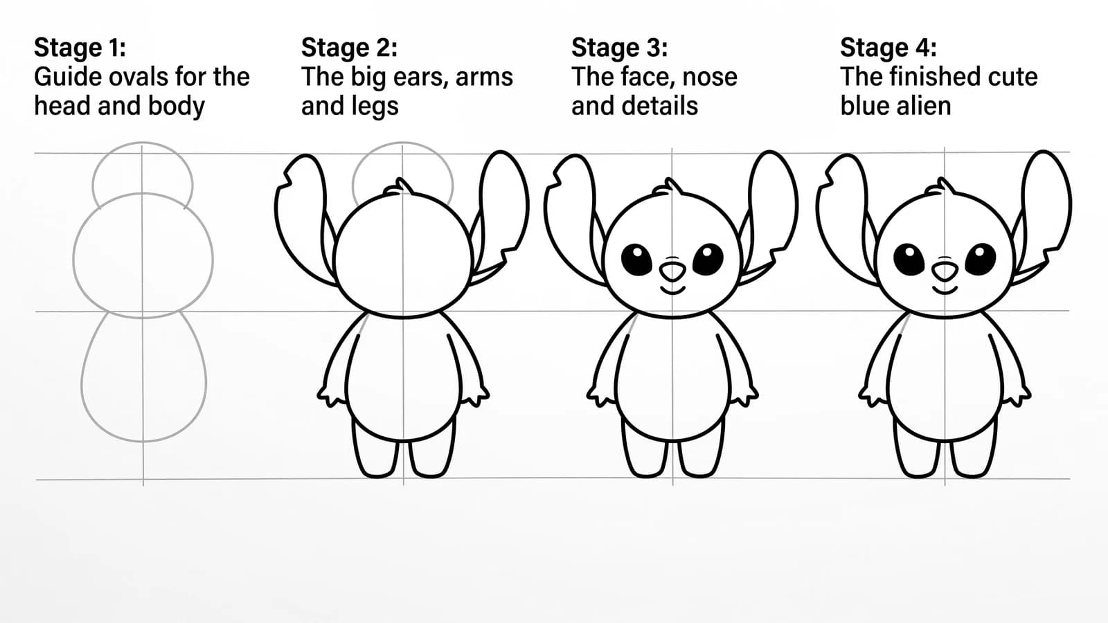 Step-by-step: how to draw Stitch in four stages
