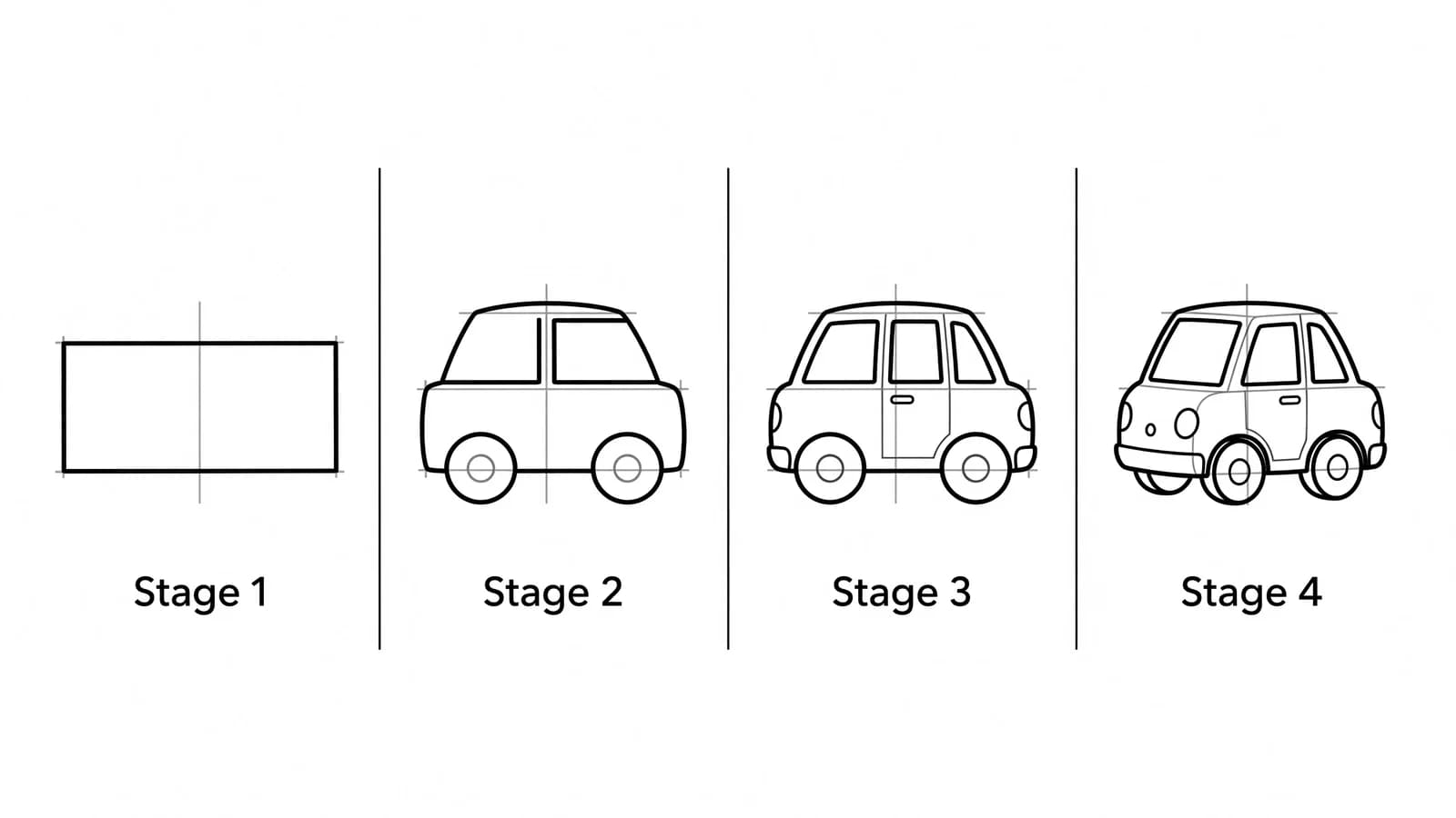 Step-by-step: how to draw a vehicle in four stages