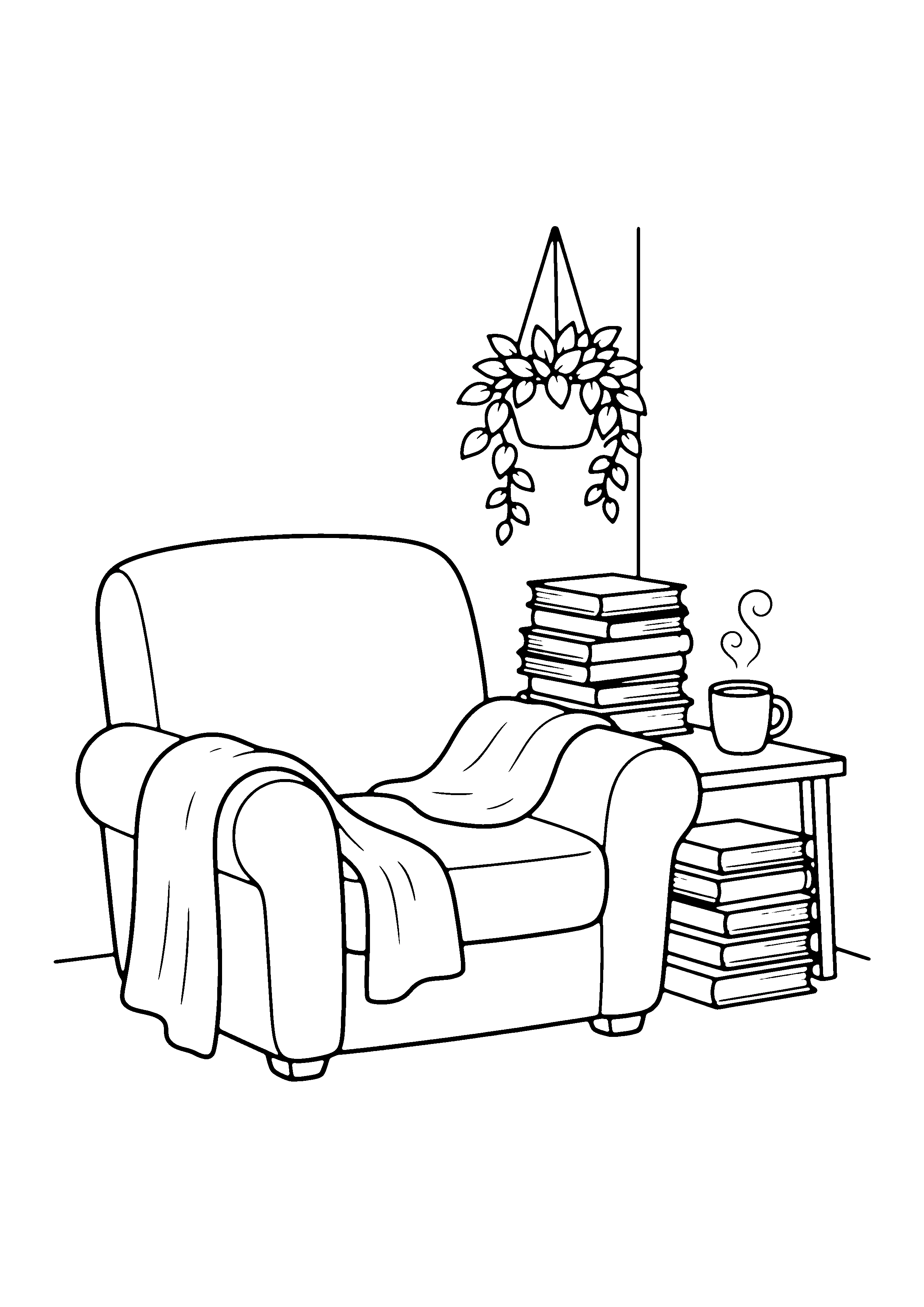 Cozy Reading Nook Coloring Page - Free Printable | Scribbloo